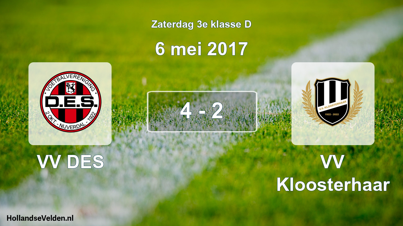 Total number of matches played: VV DES - VV Kloosterhaar 4 - 2 (6 May 2017)