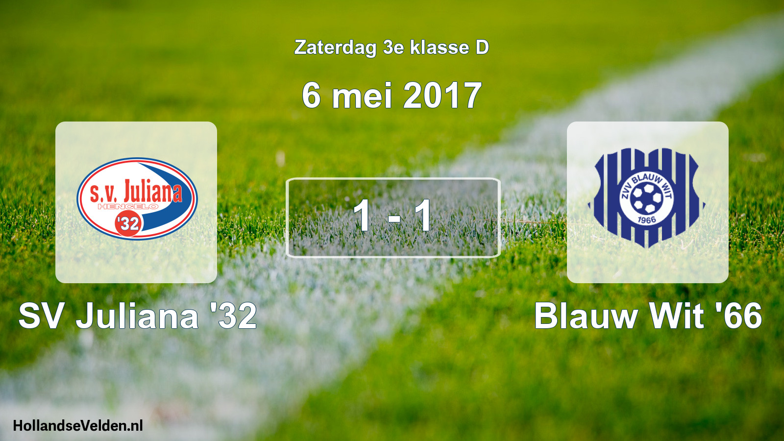 Total number of matches played: SV Juliana '32 - Blauw Wit '66 1 - 1 (6 May 2017)
