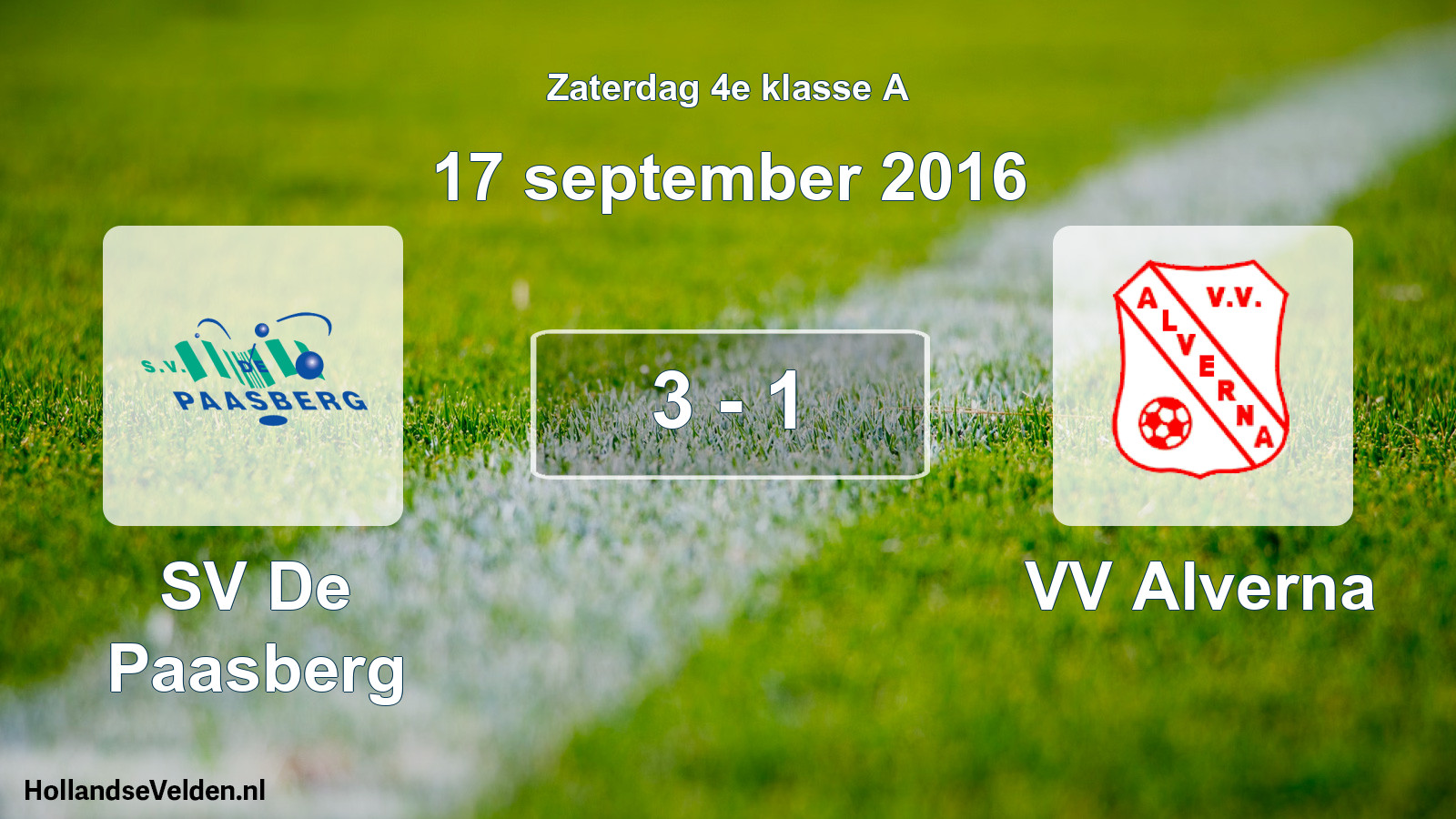 Total number of matches played: SV De Paasberg - VV Alverna 3 - 1 (17 September 2016)
