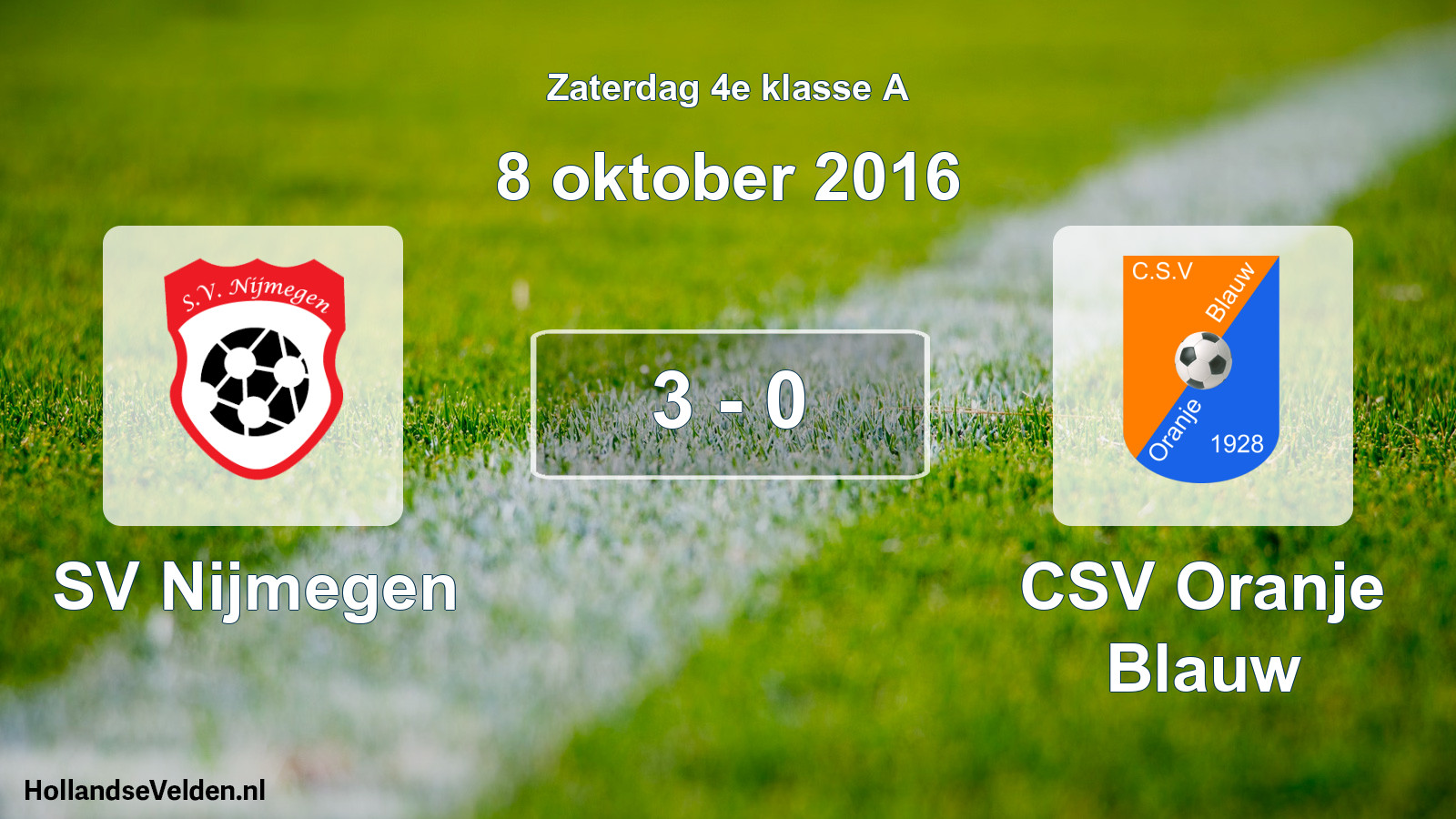 Total number of matches played: SV Nijmegen - CSV Oranje Blauw 3 - 0 (8 October 2016)