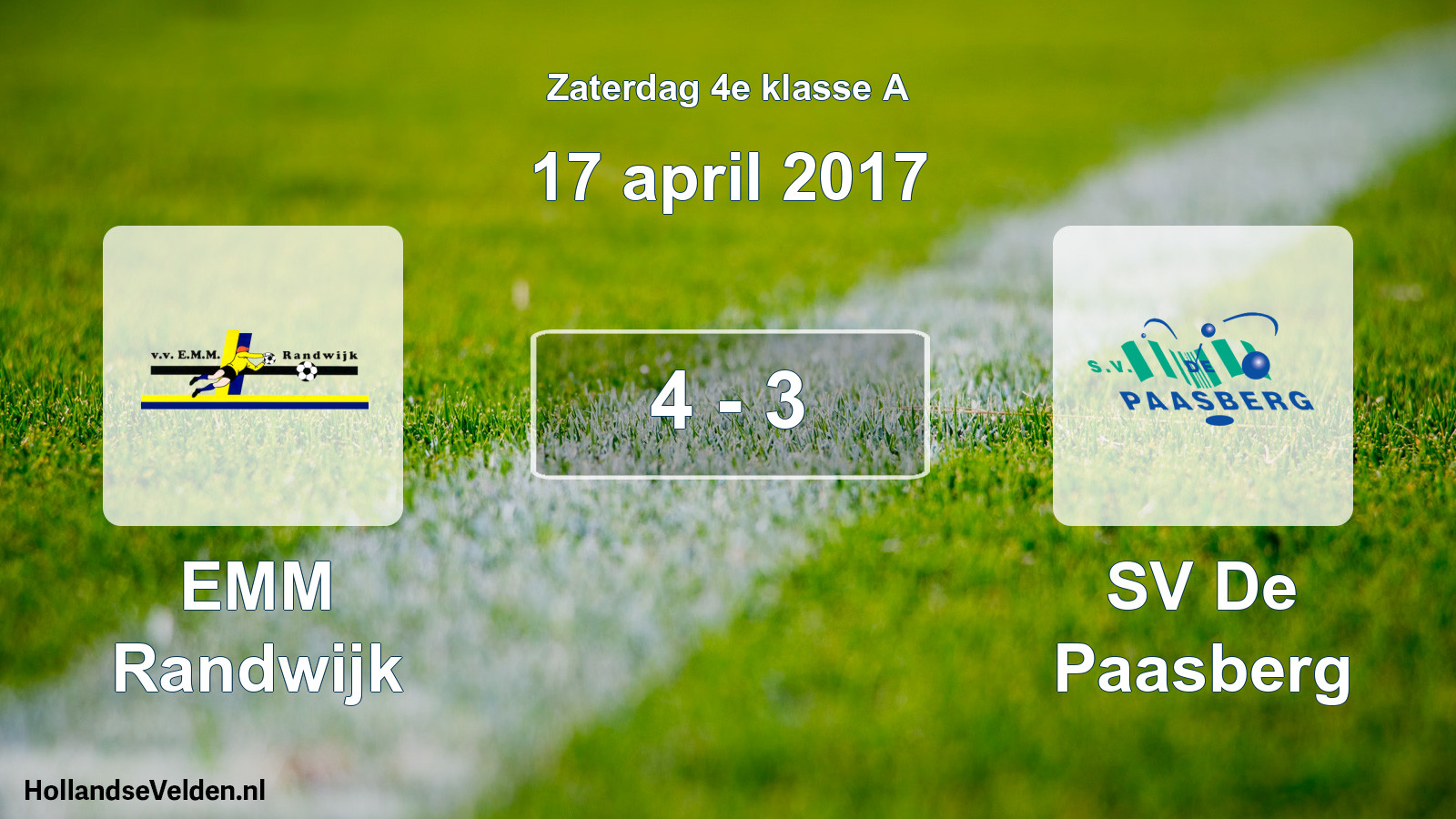 Total number of matches played: EMM Randwijk - SV De Paasberg 4 - 3 (17 April 2017)