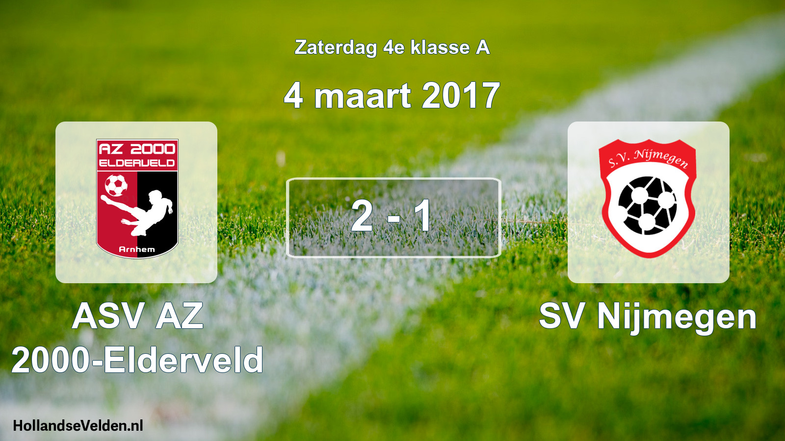 Total number of matches played: ASV AZ 2000-Elderveld - SV Nijmegen 2 - 1 (4 March 2017)