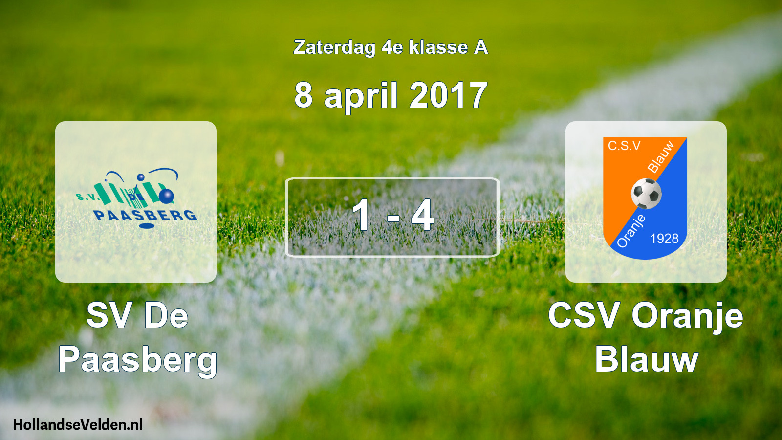 Total number of matches played: SV De Paasberg - CSV Oranje Blauw 1 - 4 (8 April 2017)