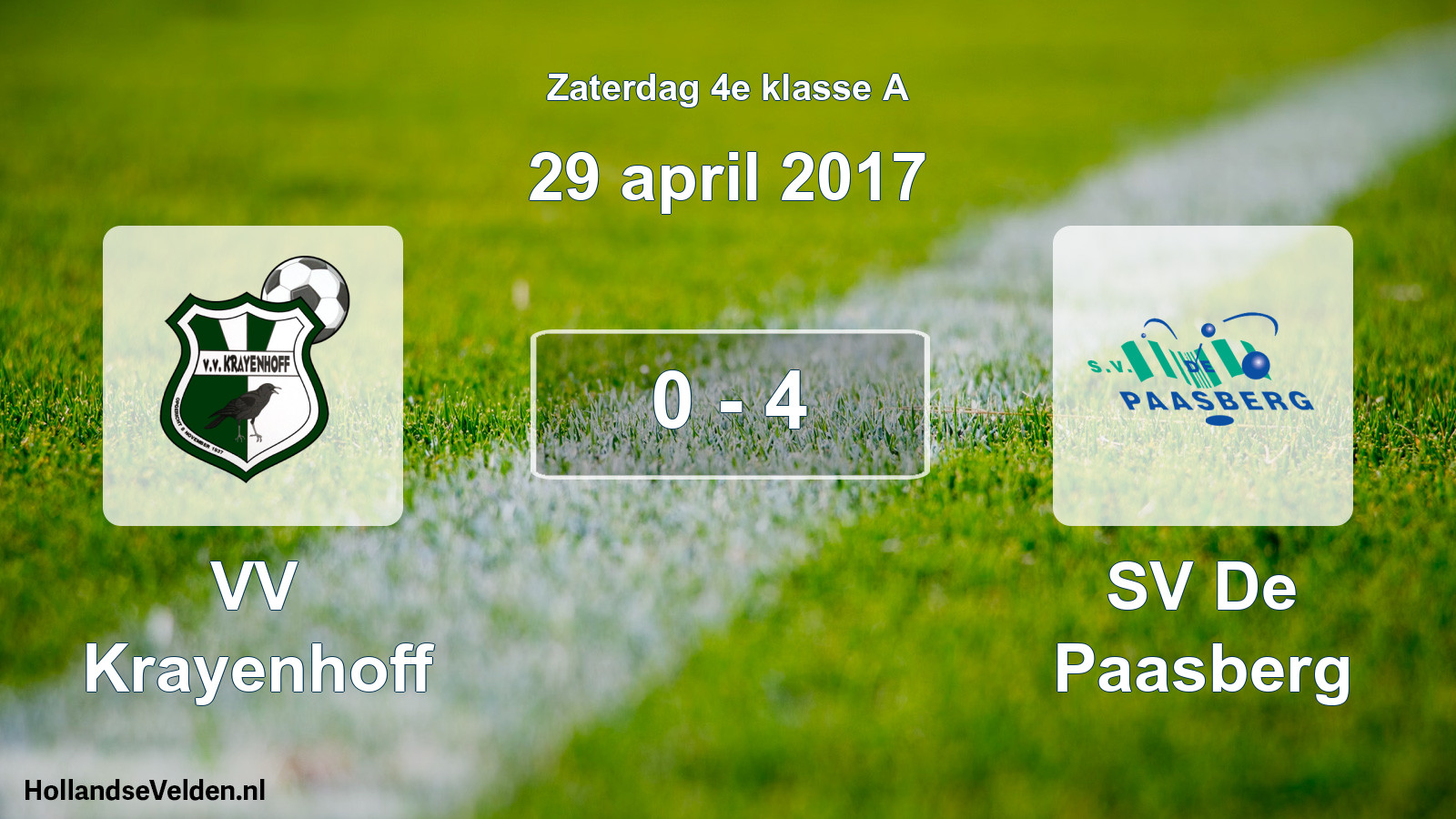 Total number of matches played: VV Krayenhoff - SV De Paasberg 0 - 4 (29 April 2017)