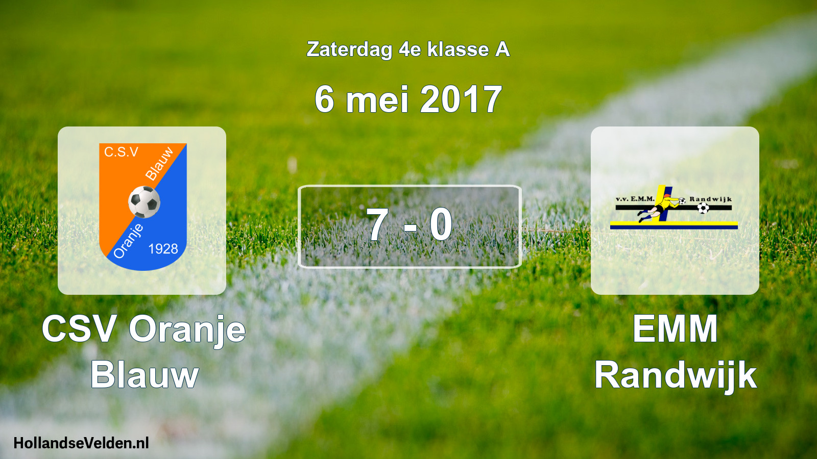 Total number of matches played: CSV Oranje Blauw - EMM Randwijk 7 - 0 (6 May 2017)