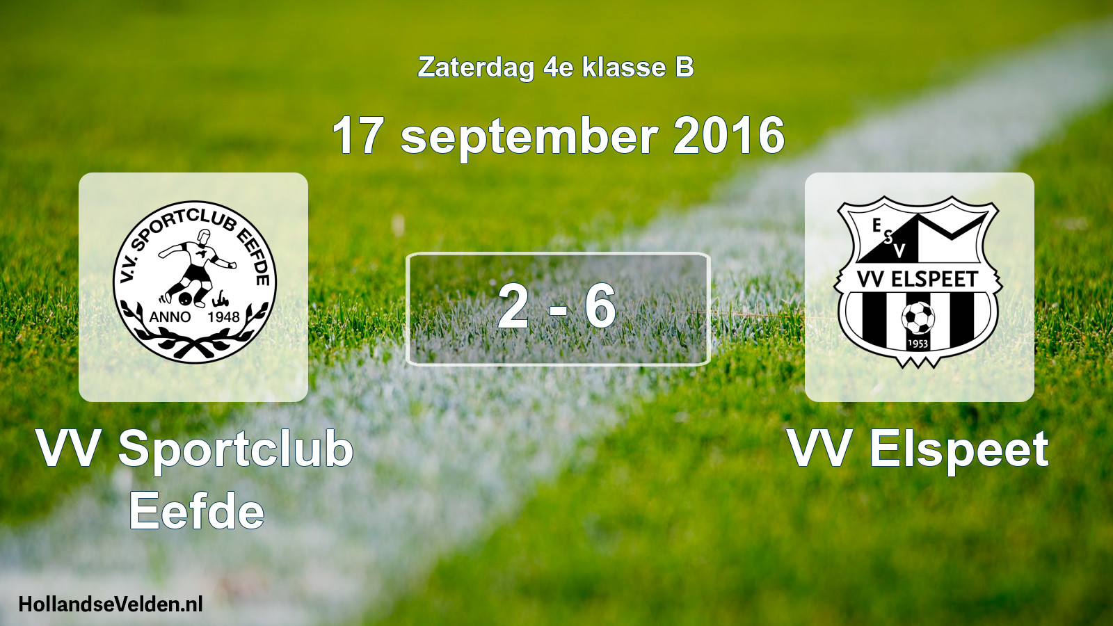 Total number of matches played: VV Sportclub Eefde - VV Elspeet 2 - 6 (17 September 2016)