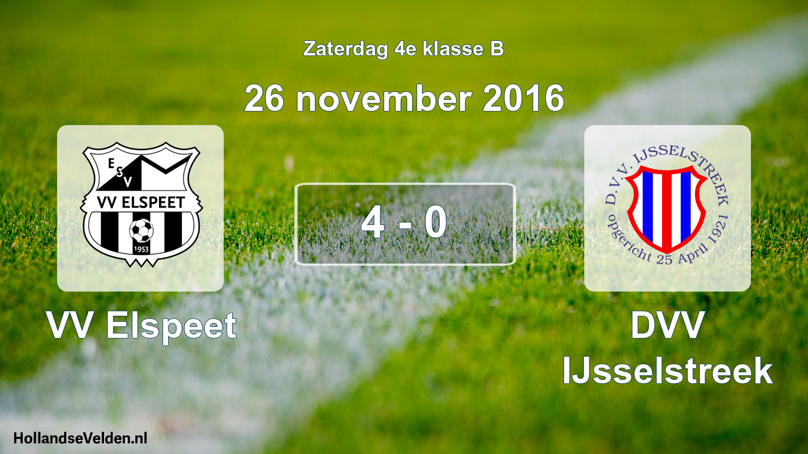Total number of matches played: VV Elspeet - DVV IJsselstreek 4 - 0 (26 November 2016)