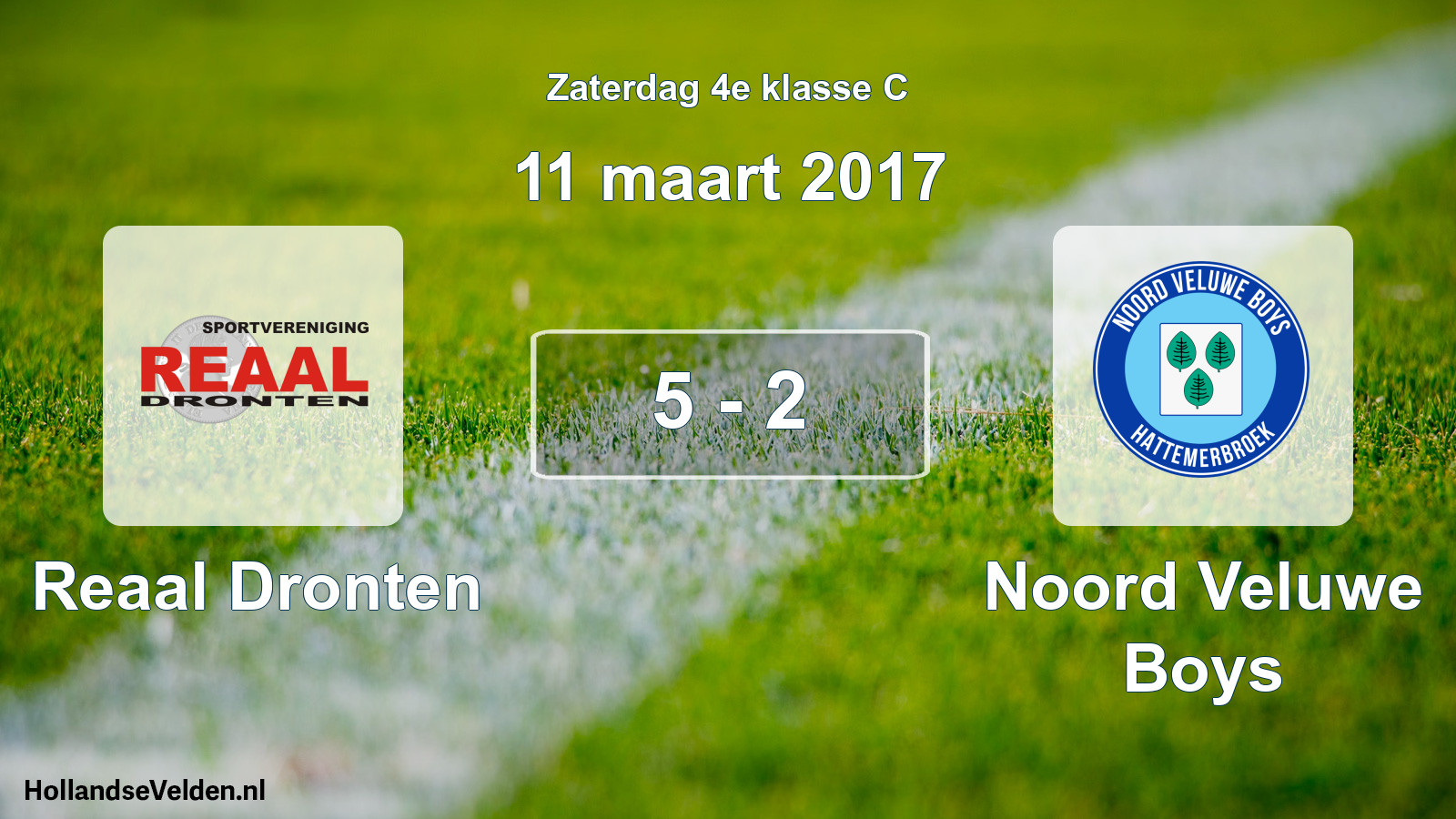 Total number of matches played: Reaal Dronten - Noord Veluwe Boys 5 - 2 (11 March 2017)
