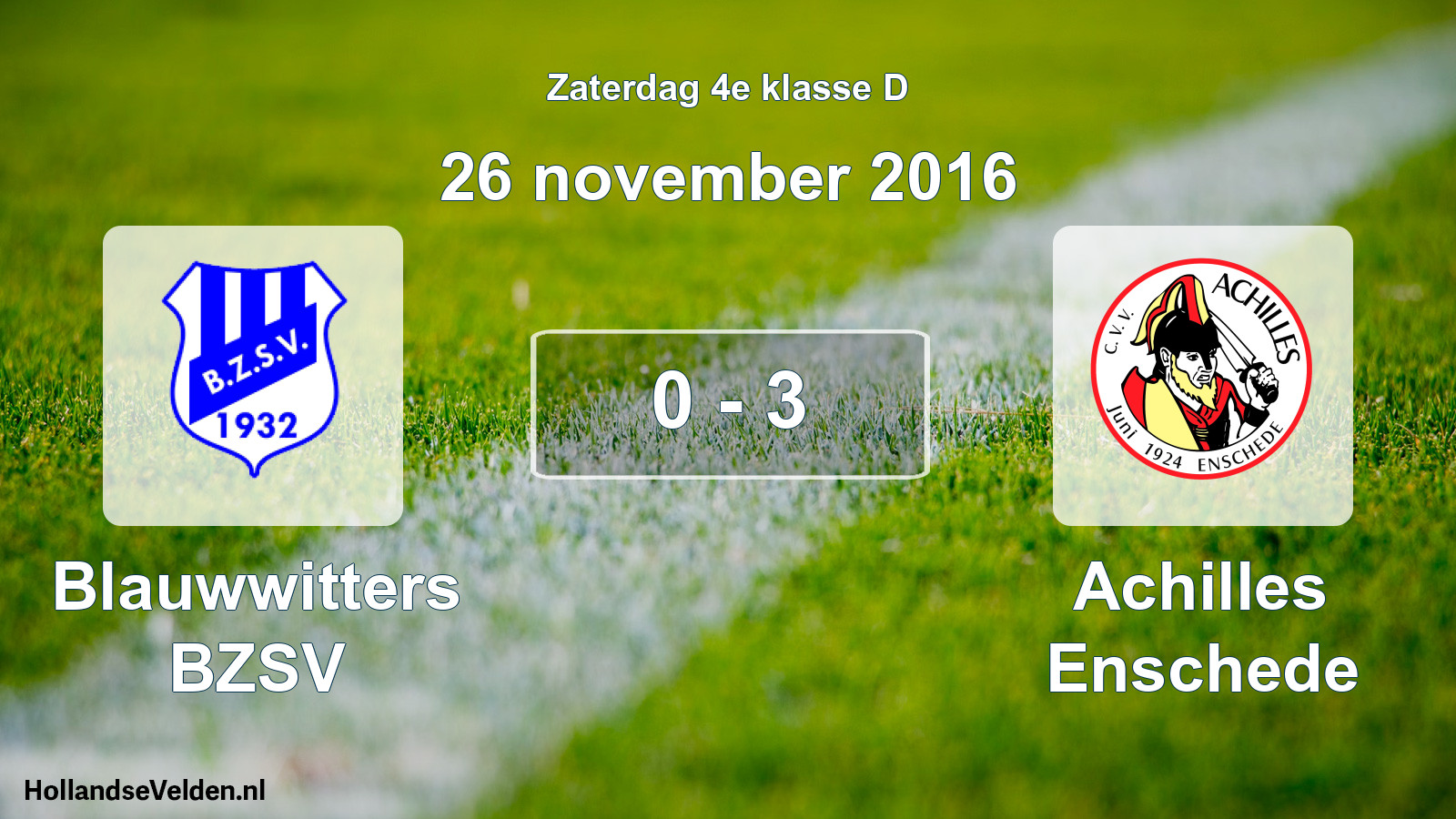 Total number of matches played: Blauwwitters BZSV - Achilles Enschede 0 - 3 (26 November 2016)