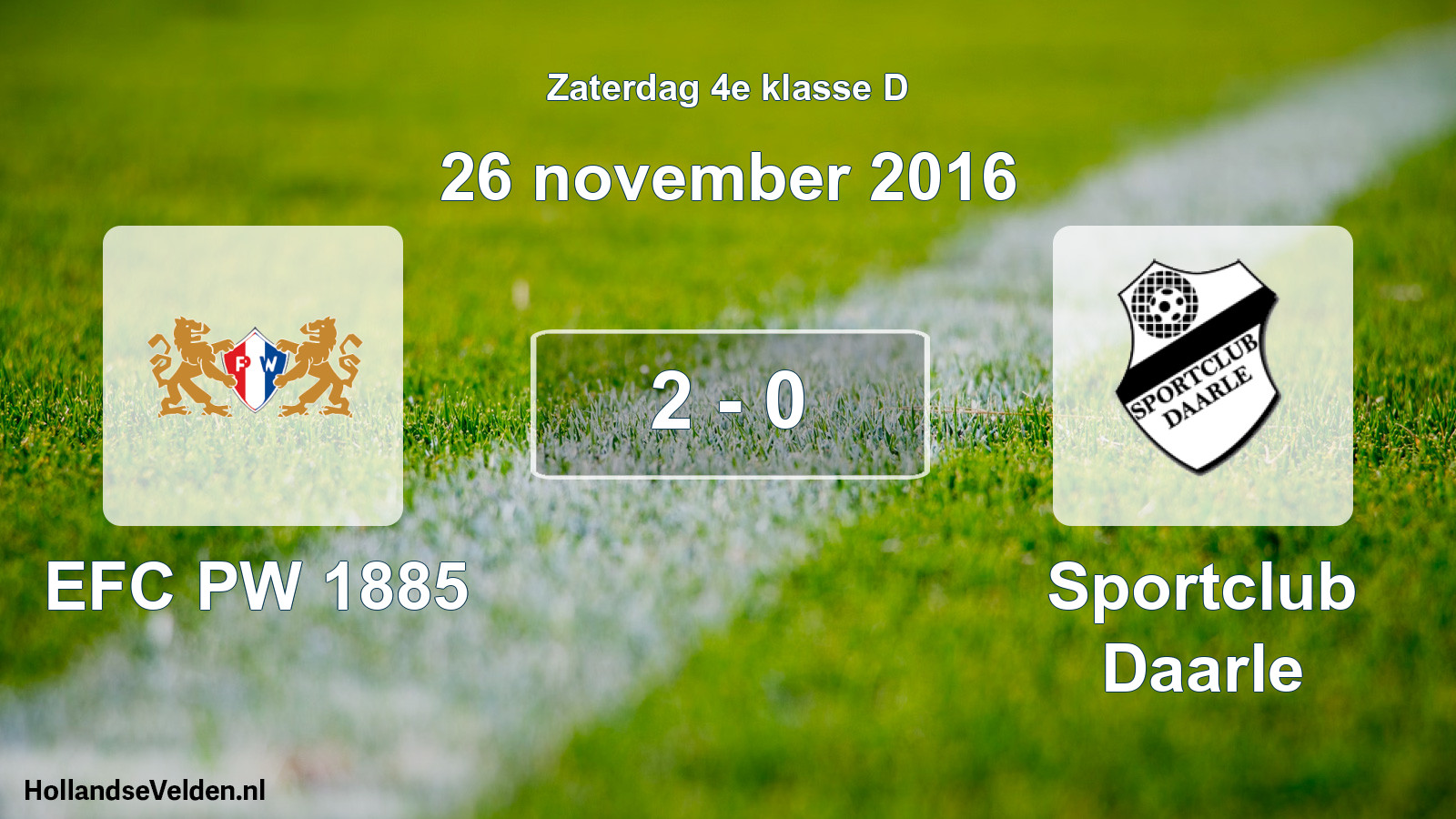 Total number of matches played: PW 1885 - Sportclub Daarle 2 - 0 (26 November 2016)