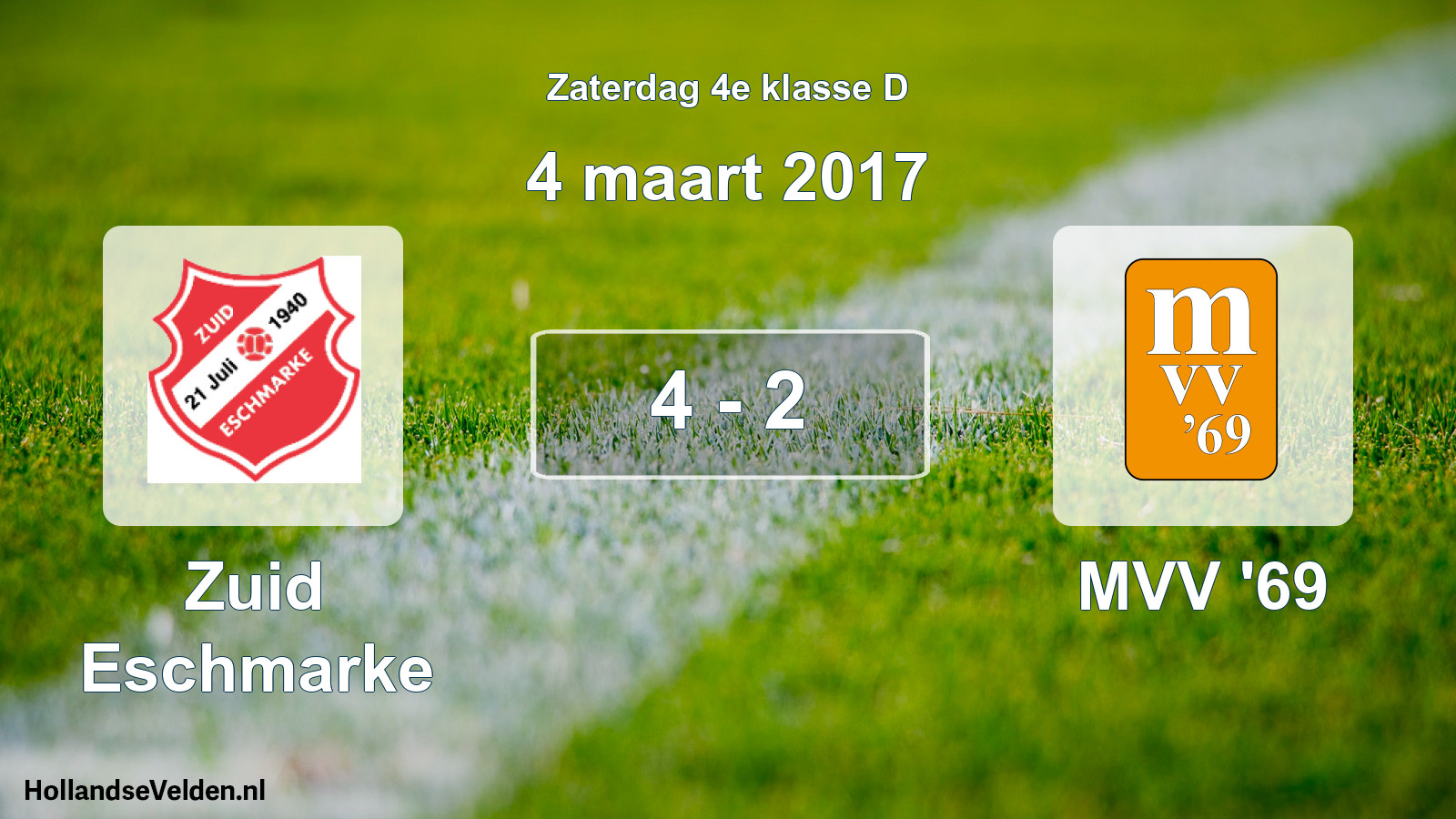 Total number of matches played: Zuid Eschmarke - MVV '69 4 - 2 (4 March 2017)