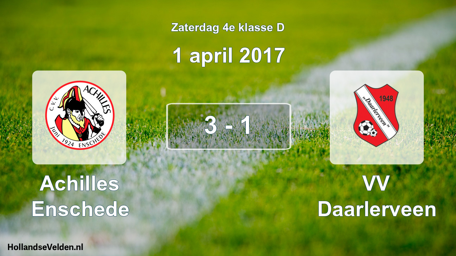 Total number of matches played: Achilles Enschede - VV Daarlerveen 3 - 1 (1 April 2017)