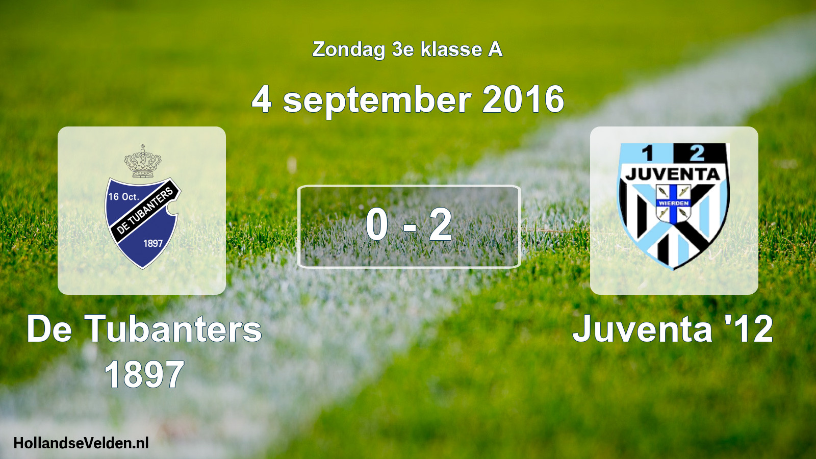 Total number of matches played: De Tubanters 1897 - Juventa '12 0 - 2 (4 September 2016)
