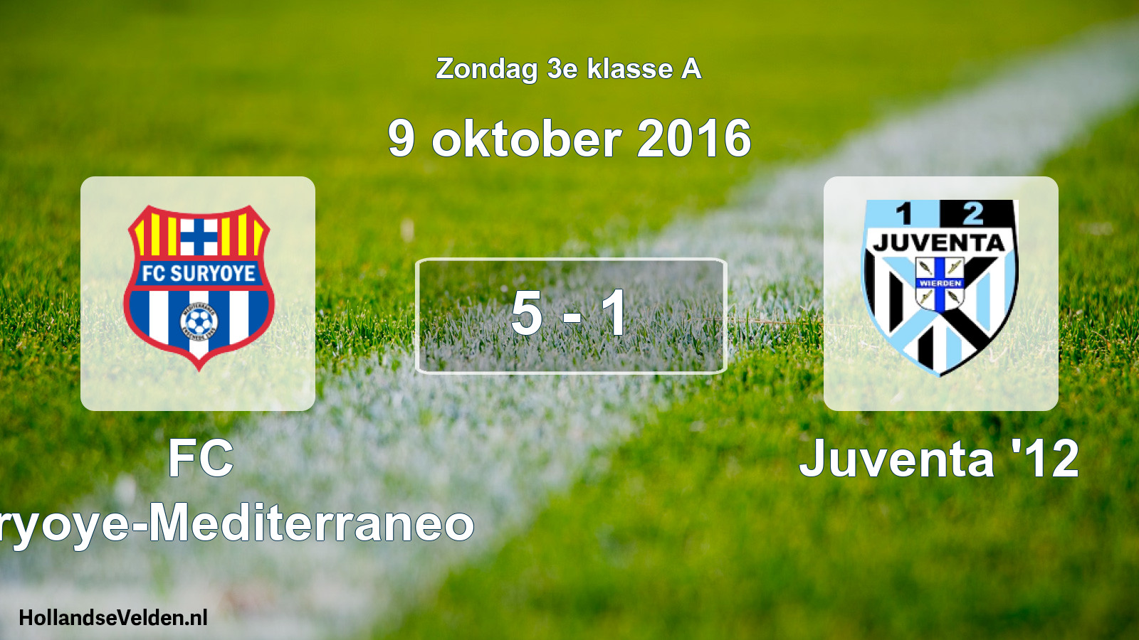 Total number of matches played: FC Suryoye-Mediterraneo - Juventa '12 5 - 1 (9 October 2016)