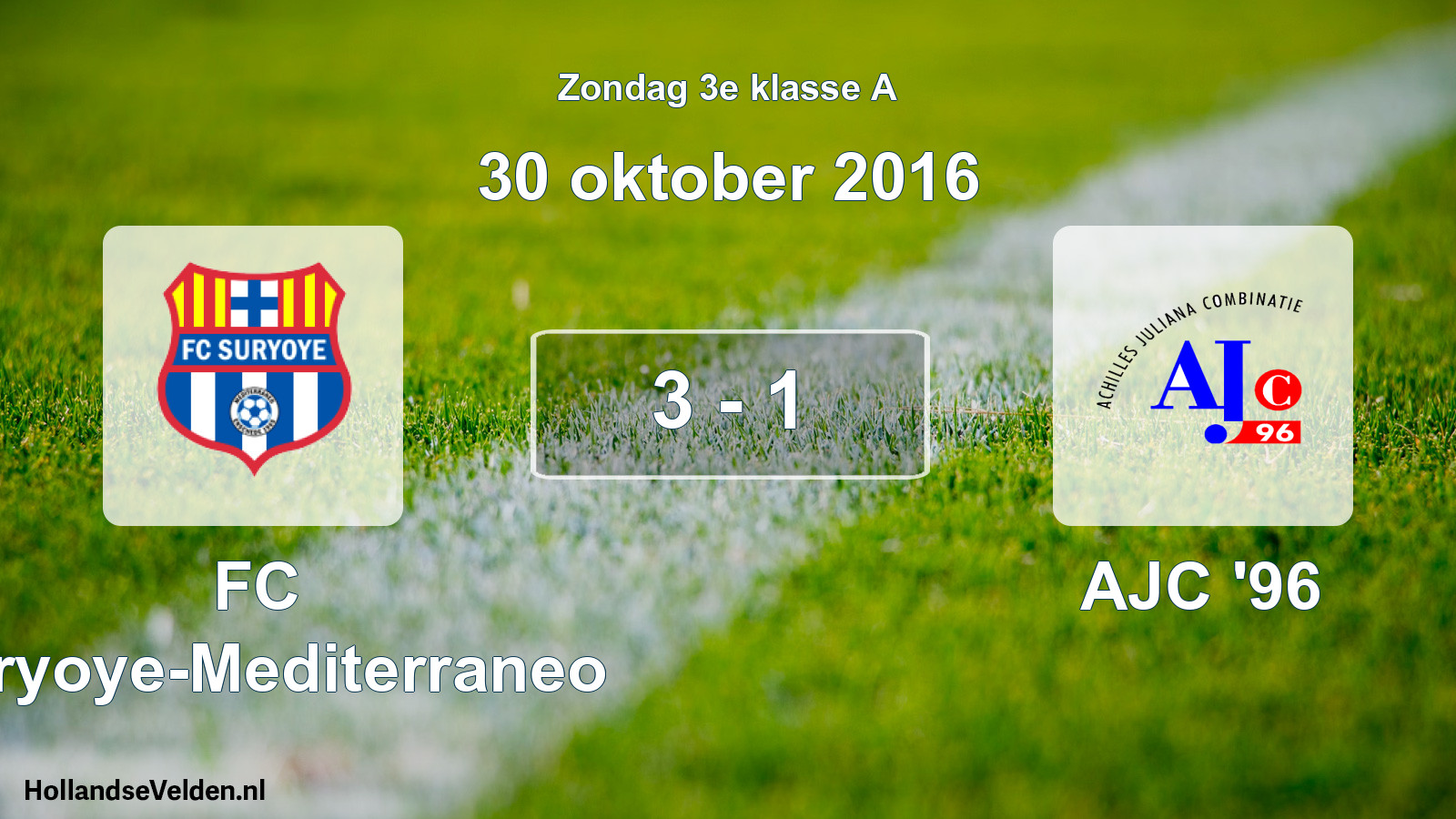 Total number of matches played: FC Suryoye-Mediterraneo - AJC '96 3 - 1 (30 October 2016)