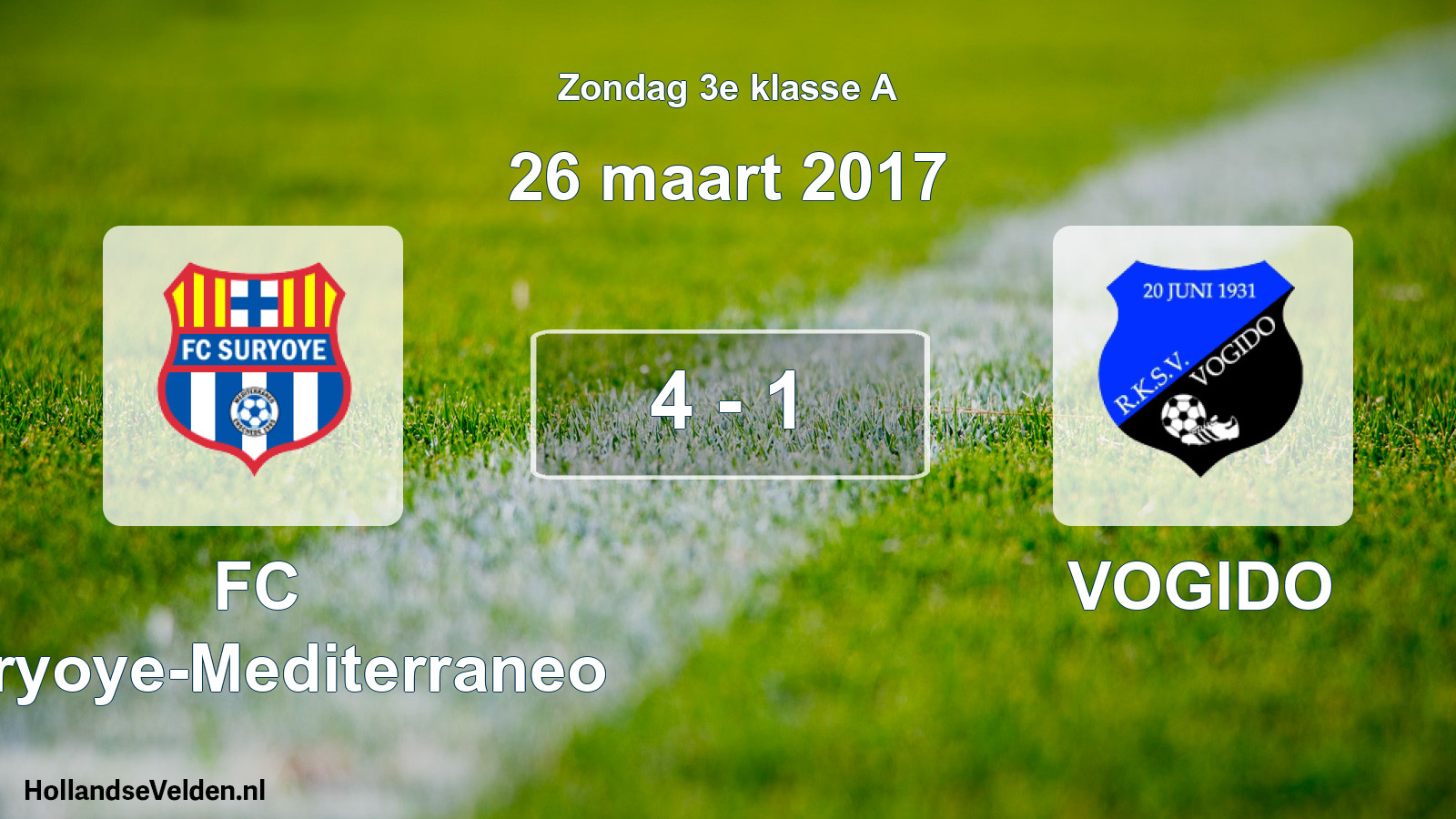 Total number of matches played: FC Suryoye-Mediterraneo - VOGIDO 4 - 1 (26 March 2017)