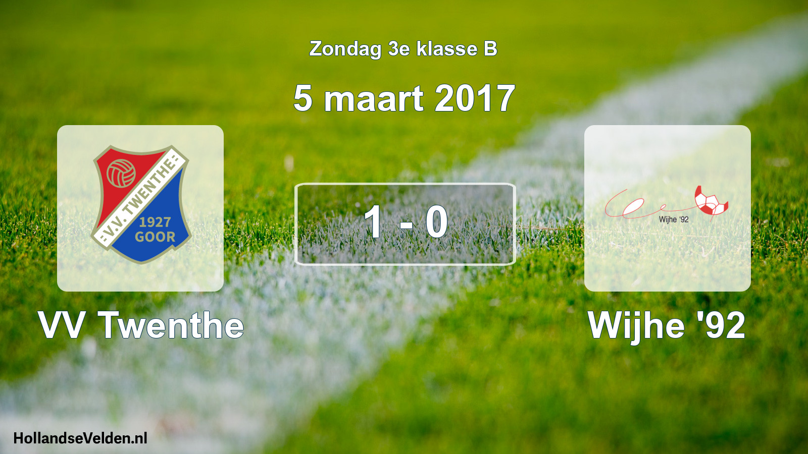 Total number of matches played: VV Twenthe - Wijhe '92 1 - 0 (5 March 2017)