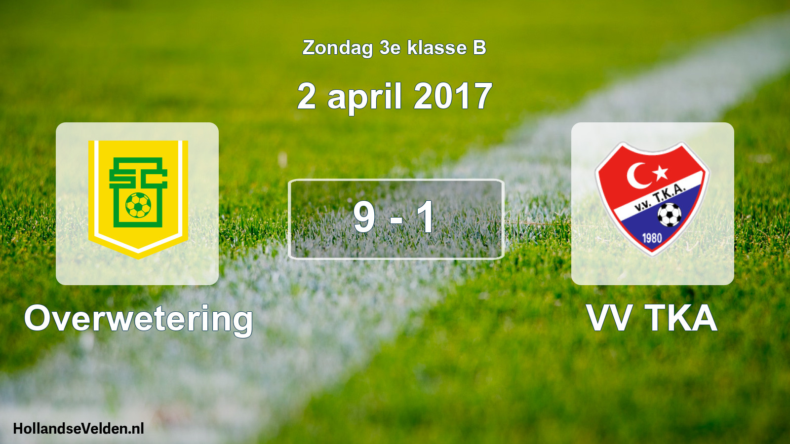 Total number of matches played: Overwetering - VV TKA 9 - 1 (2 April 2017)