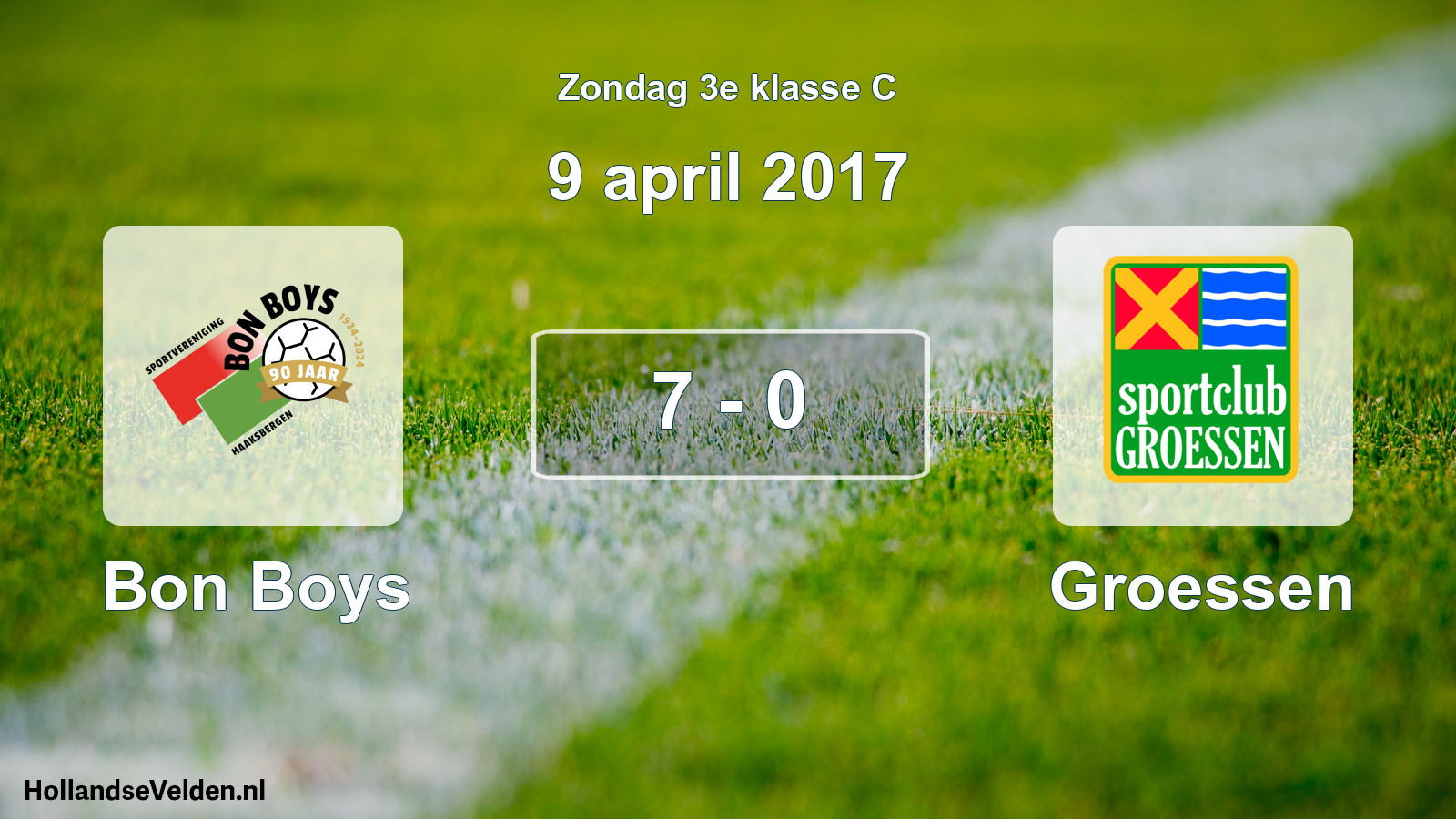 Total number of matches played: Bon Boys - Groessen 7 - 0 (9 April 2017)