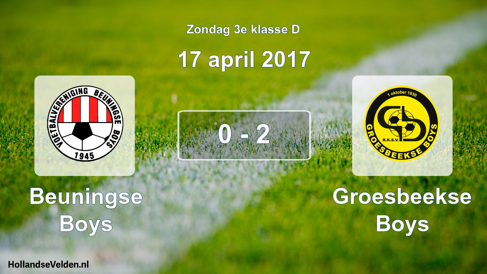 Total number of matches played: Beuningse Boys - Groesbeekse Boys 0 - 2 (17 April 2017)