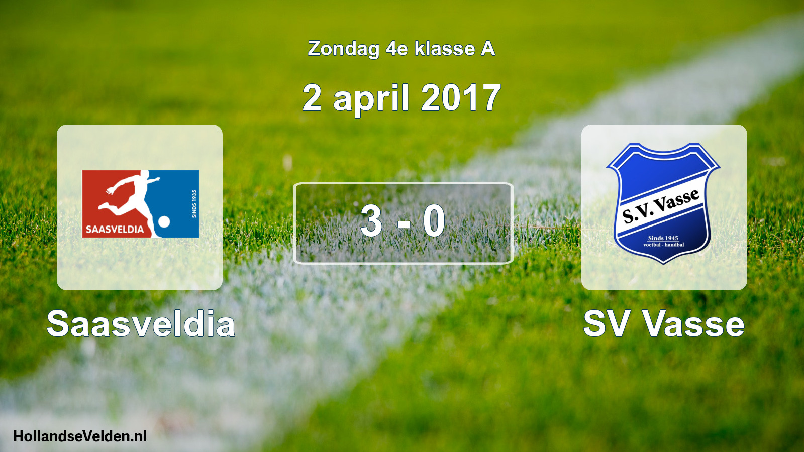 Total number of matches played: Saasveldia - SV Vasse 3 - 0 (2 April 2017)