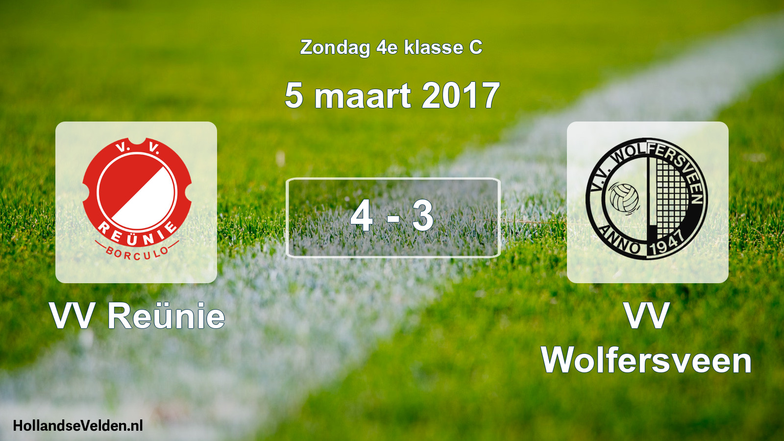 Total number of matches played: VV Reünie - VV Wolfersveen 4 - 3 (5 March 2017)