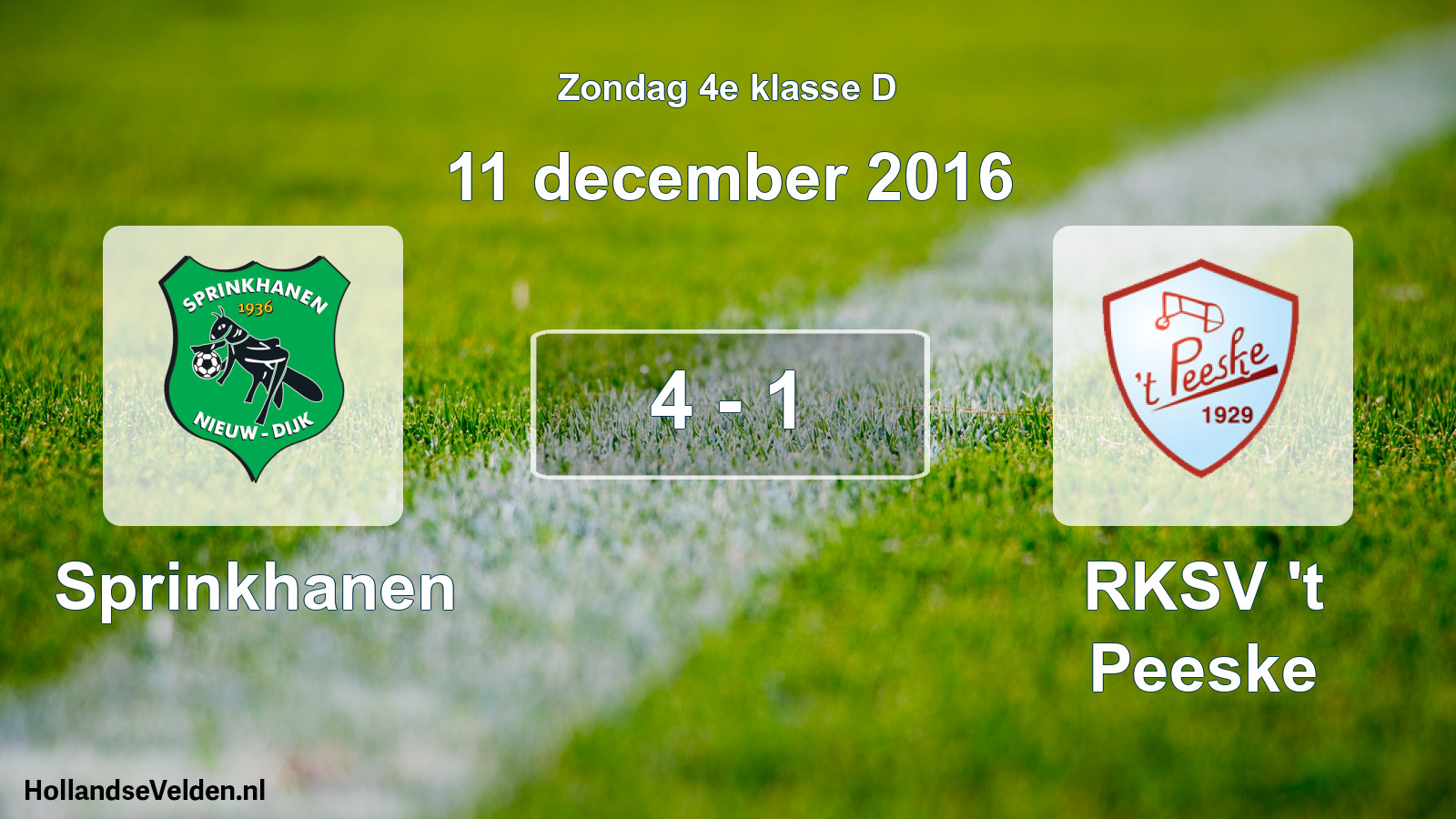 Total number of matches played: Sprinkhanen - RKSV 't Peeske 4 - 1 (11 December 2016)