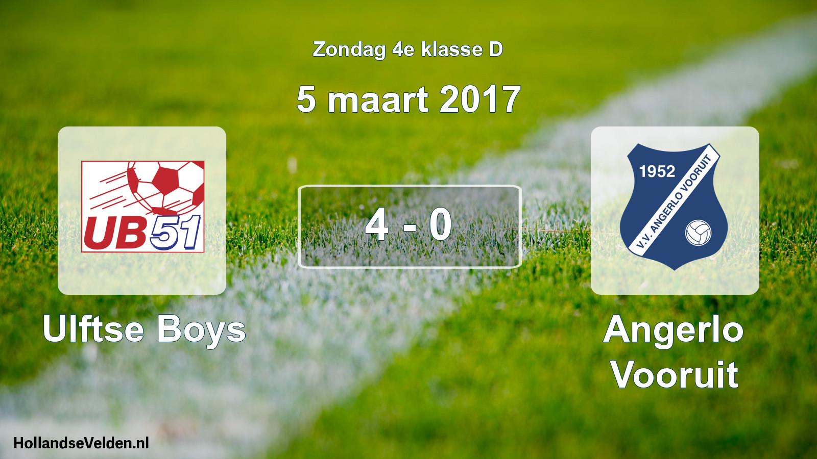 Total number of matches played: Ulftse Boys - Angerlo Vooruit 4 - 0 (5 March 2017)
