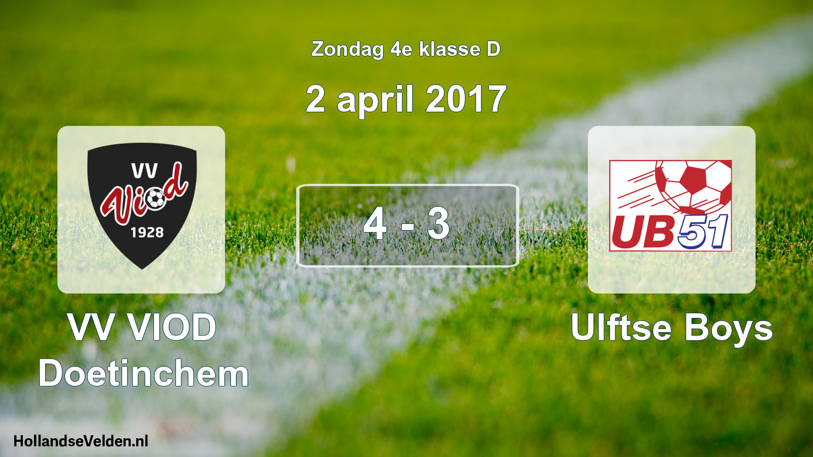 Total number of matches played: VV VIOD Doetinchem - Ulftse Boys 4 - 3 (2 April 2017)