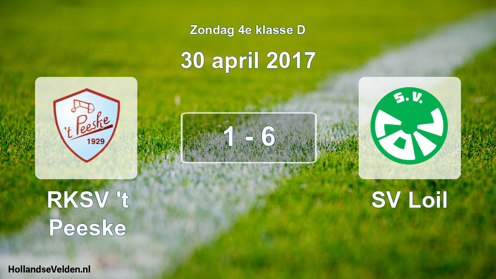 Total number of matches played: RKSV 't Peeske - SV Loil 1 - 6 (30 April 2017)