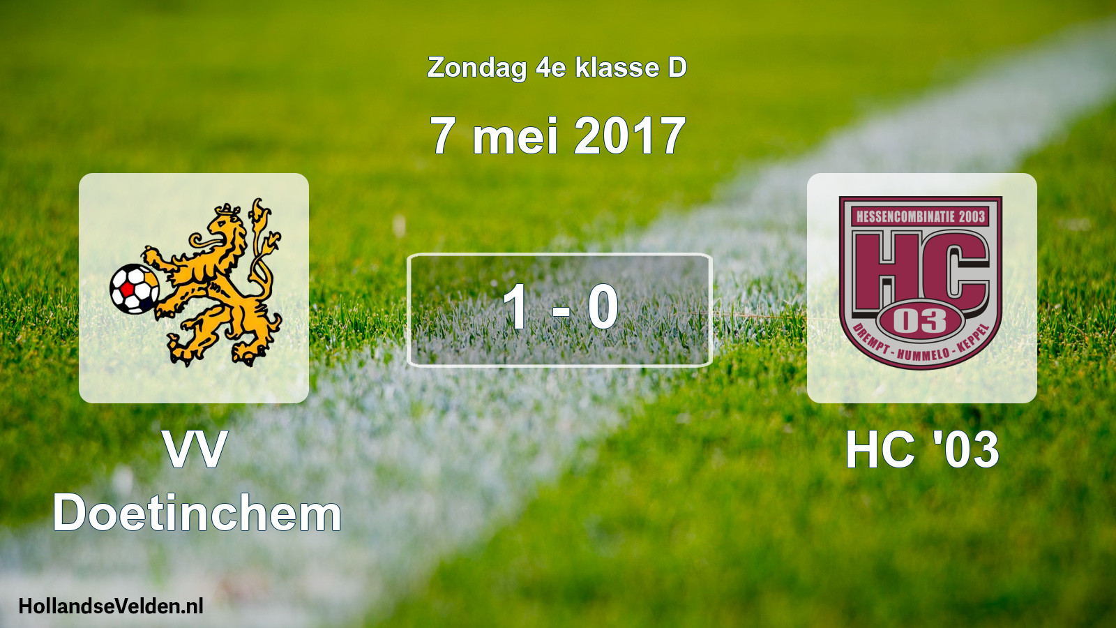 Total number of matches played: VV Doetinchem - HC '03 1 - 0 (7 May 2017)