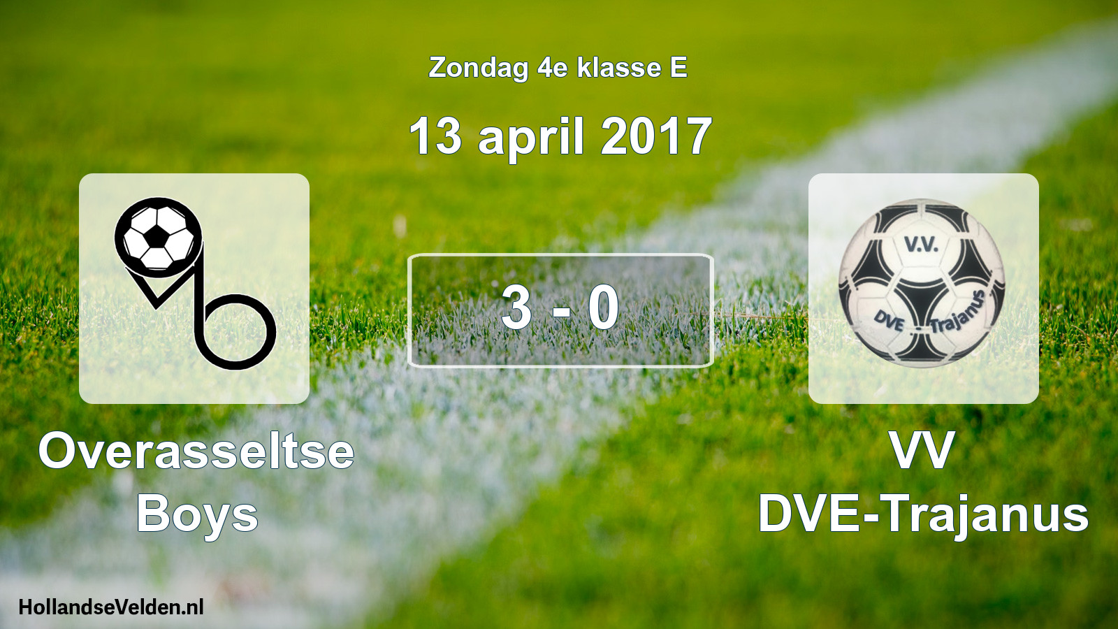 Total number of matches played: Overasseltse Boys - VV DVE-Trajanus 3 - 0 (13 April 2017)