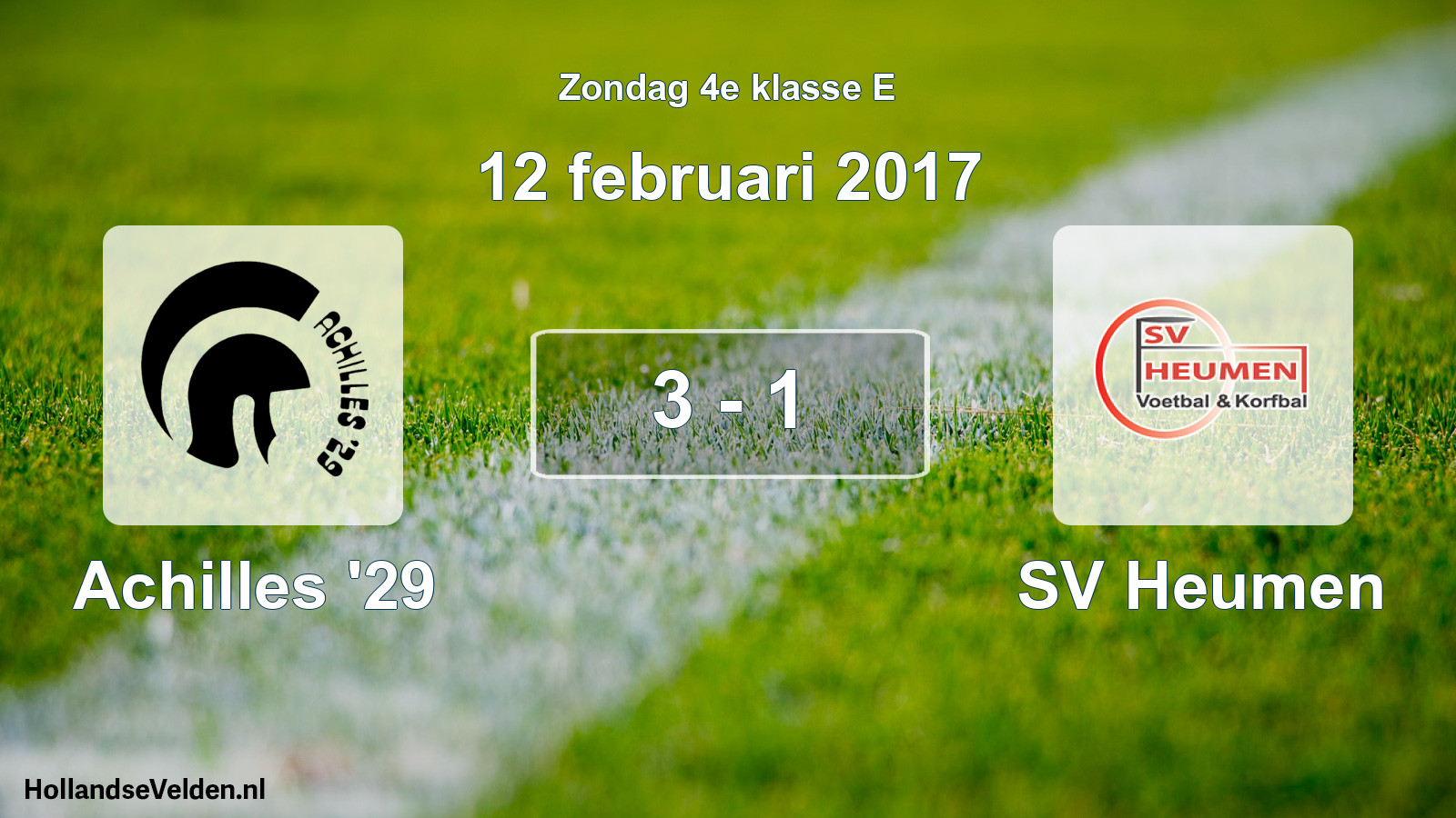 Total number of matches played: Achilles '29 - SV Heumen 3 - 1 (12 February 2017)