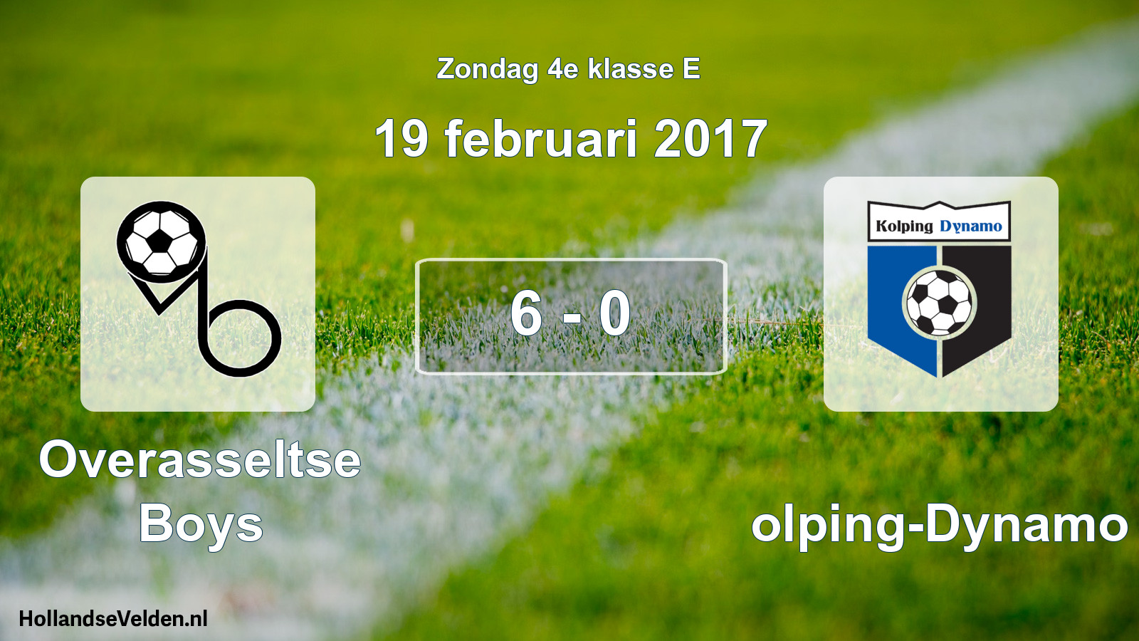 Total number of matches played: Overasseltse Boys - Kolping-Dynamo 6 - 0 (19 February 2017)