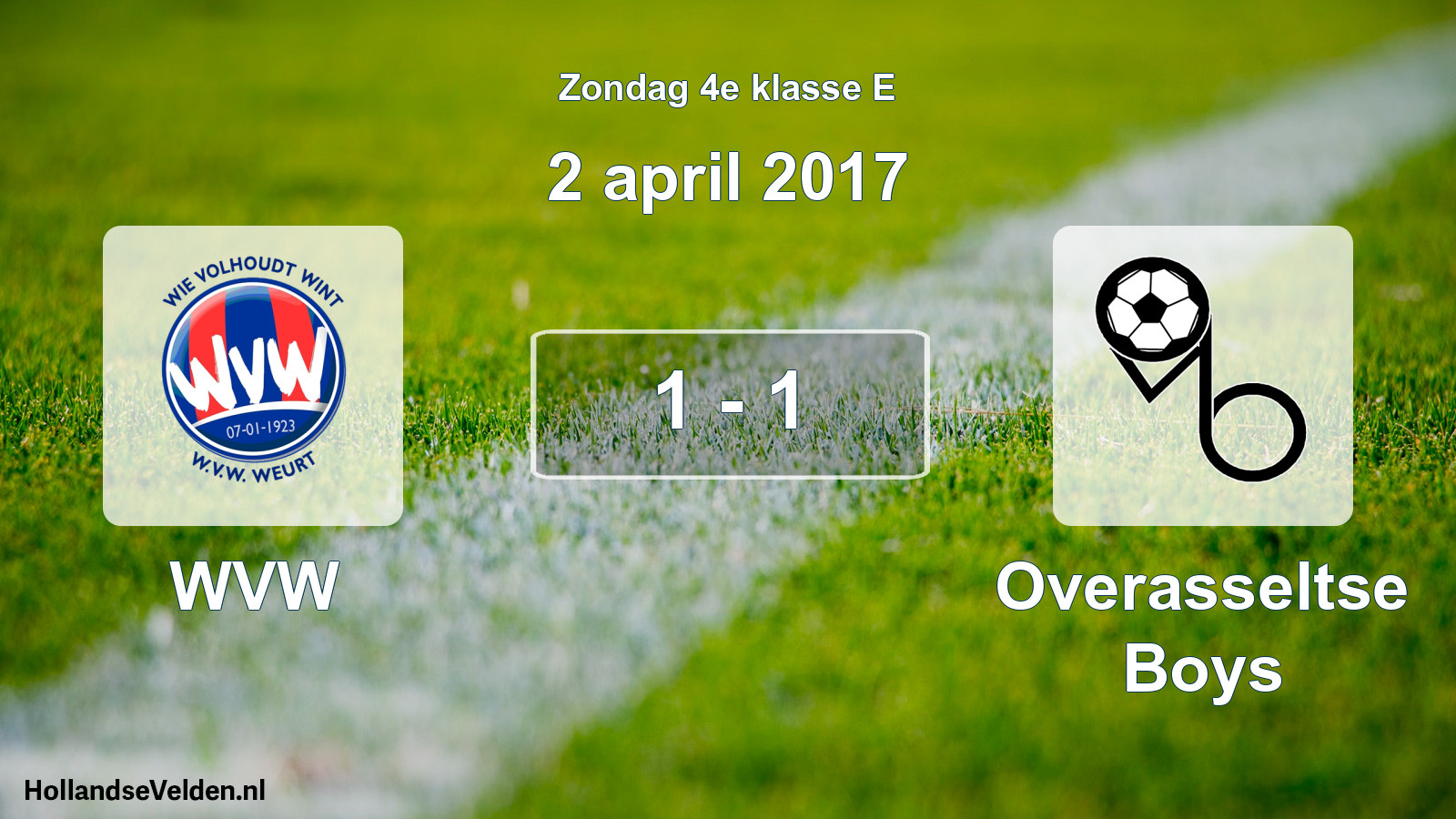Total number of matches played: WVW - Overasseltse Boys 1 - 1 (2 April 2017)