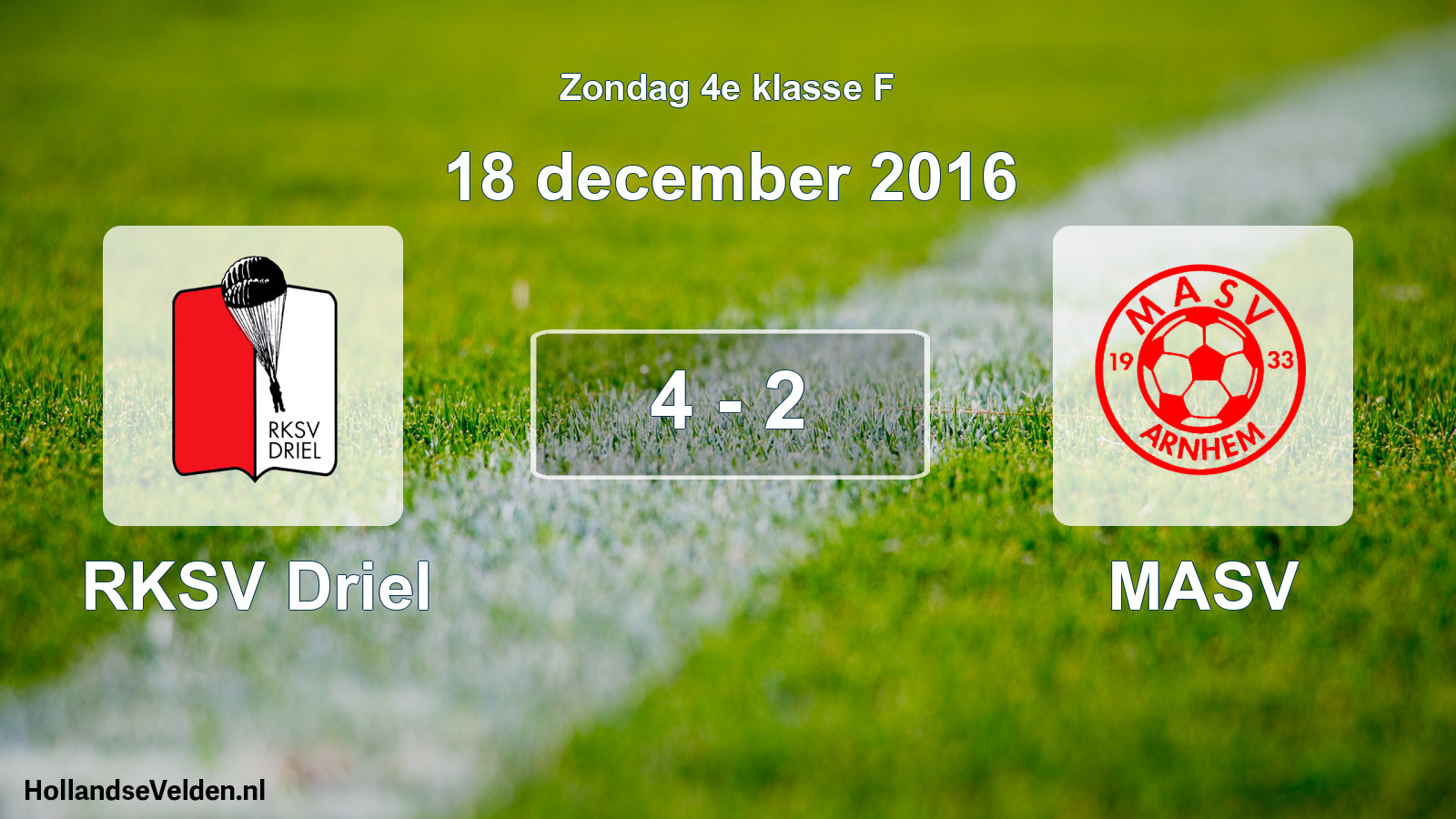 Total number of matches played: RKSV Driel - MASV 4 - 2 (18 December 2016)