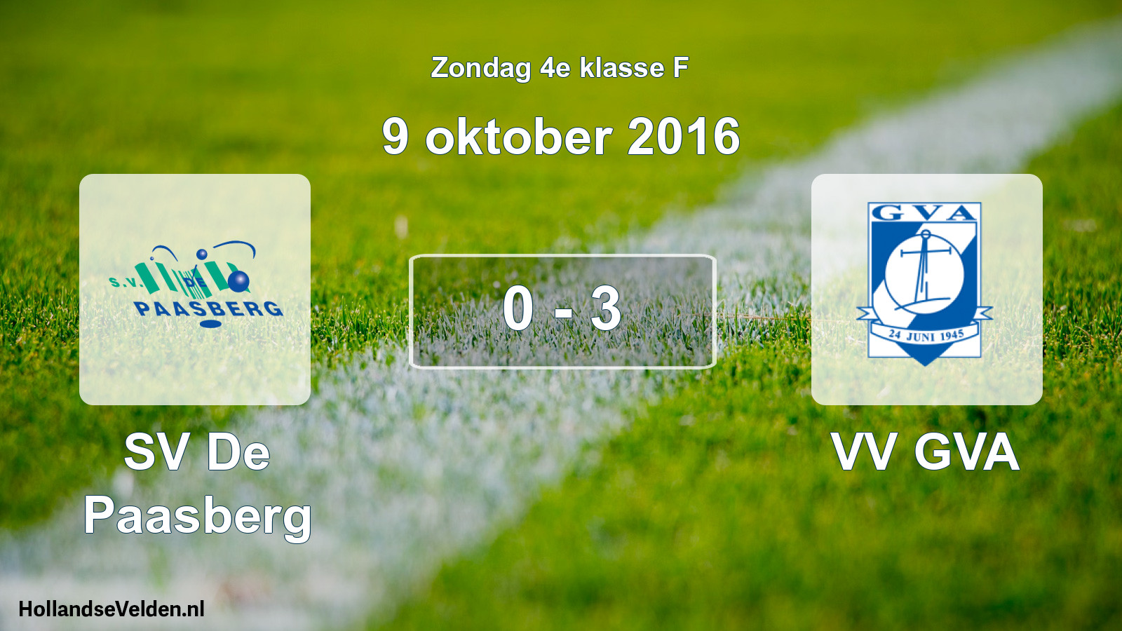 Total number of matches played: SV De Paasberg - VV GVA 0 - 3 (9 October 2016)