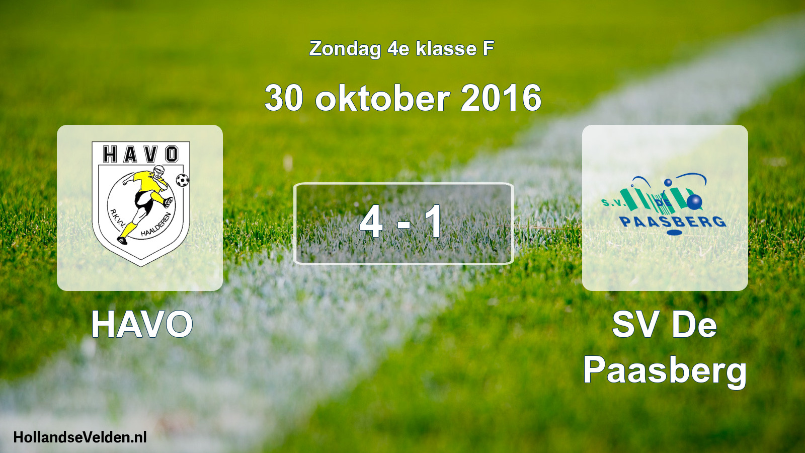 Total number of matches played: HAVO - SV De Paasberg 4 - 1 (30 October 2016)