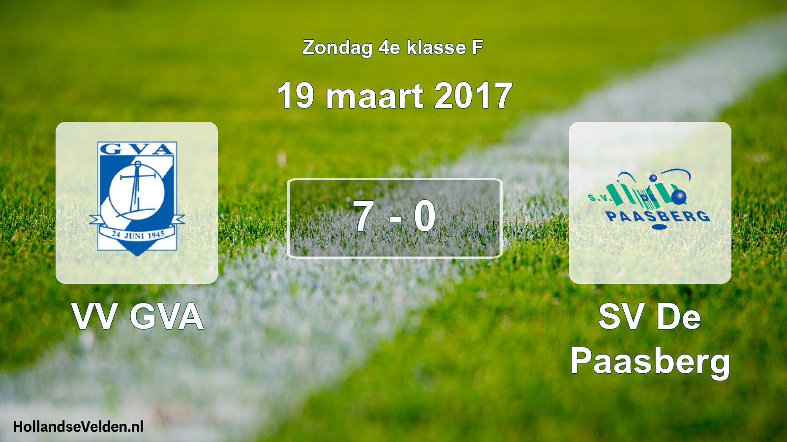 Total number of matches played: VV GVA - SV De Paasberg 7 - 0 (19 March 2017)