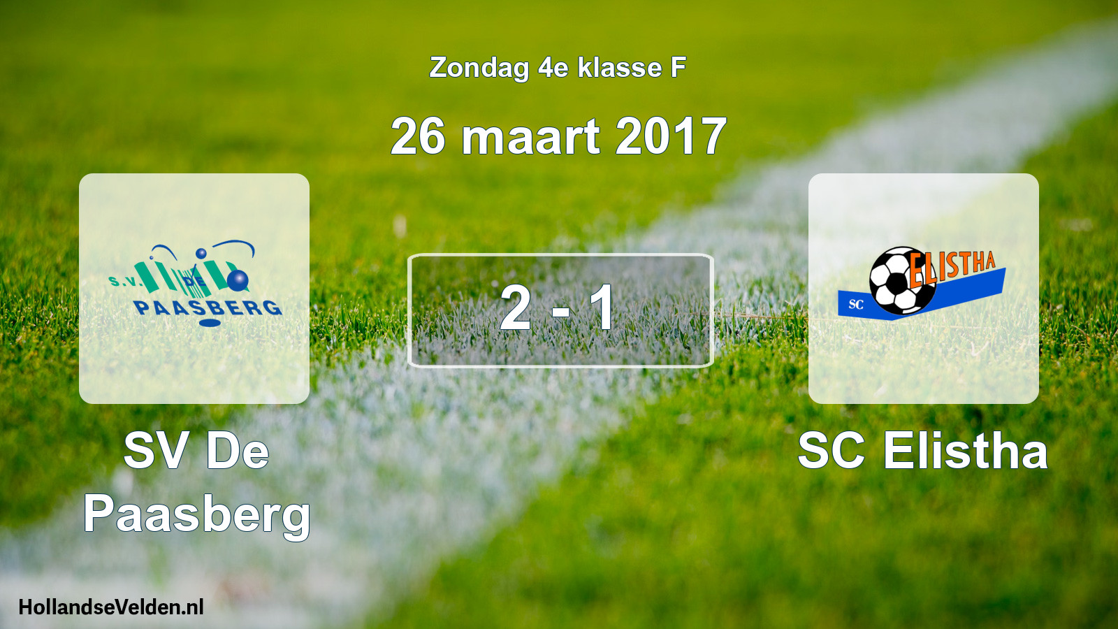 Total number of matches played: SV De Paasberg - SC Elistha 2 - 1 (26 March 2017)