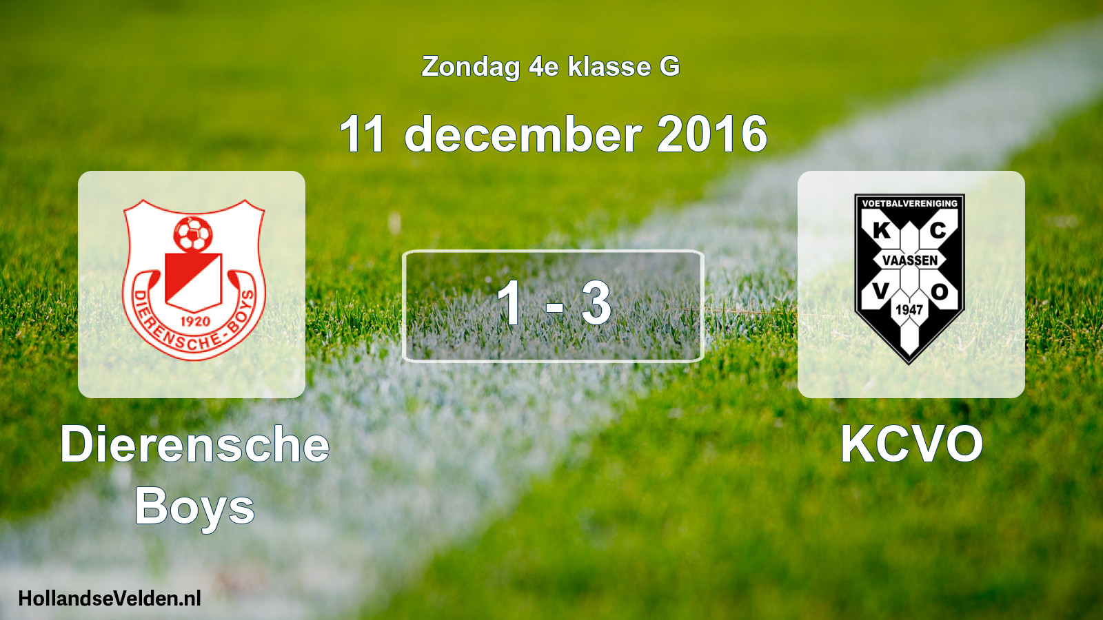 Total number of matches played: Dierensche Boys - KCVO 1 - 3 (11 December 2016)