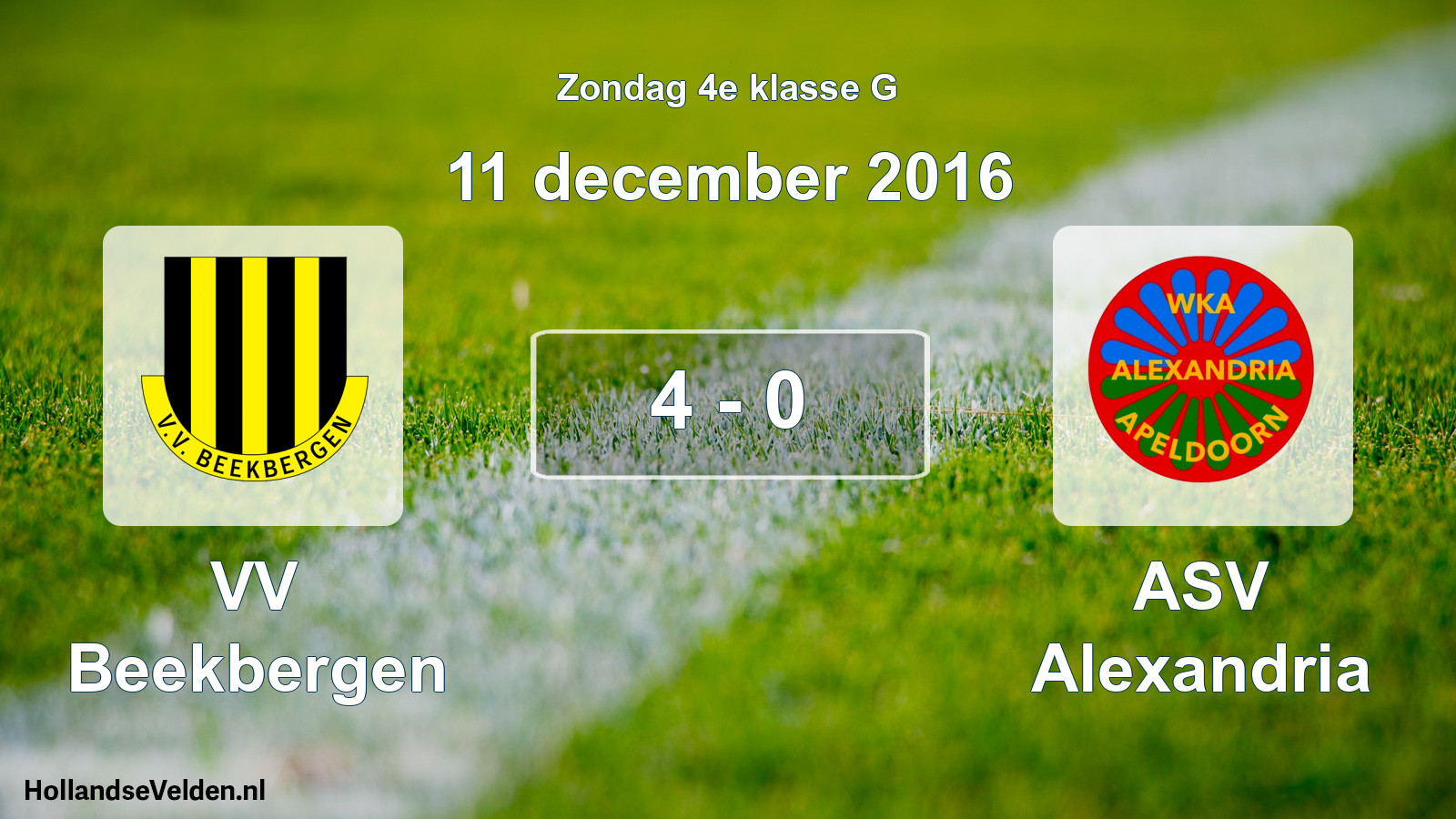 Total number of matches played: VV Beekbergen - ASV Alexandria 4 - 0 (11 December 2016)