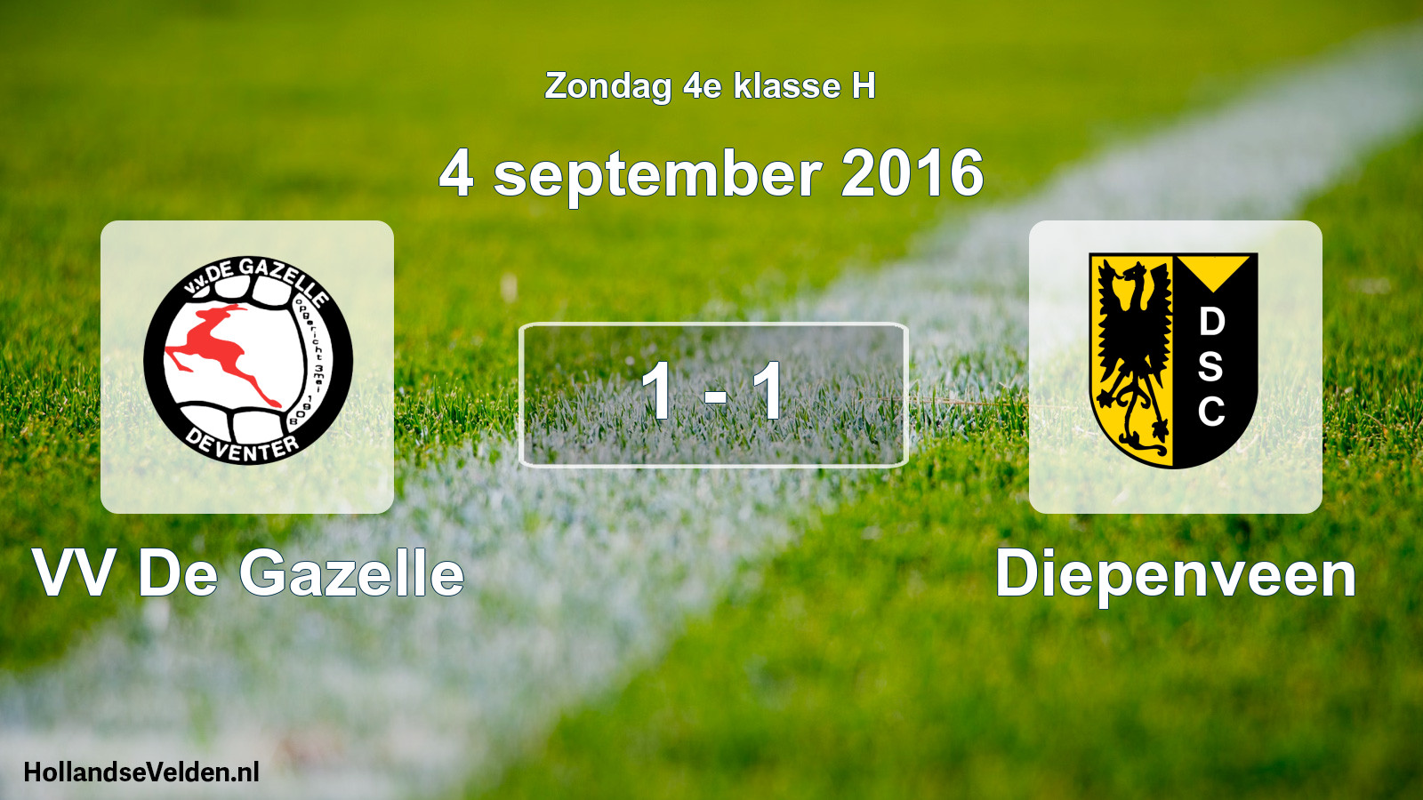 Total number of matches played: VV De Gazelle - Diepenveen 1 - 1 (4 September 2016)