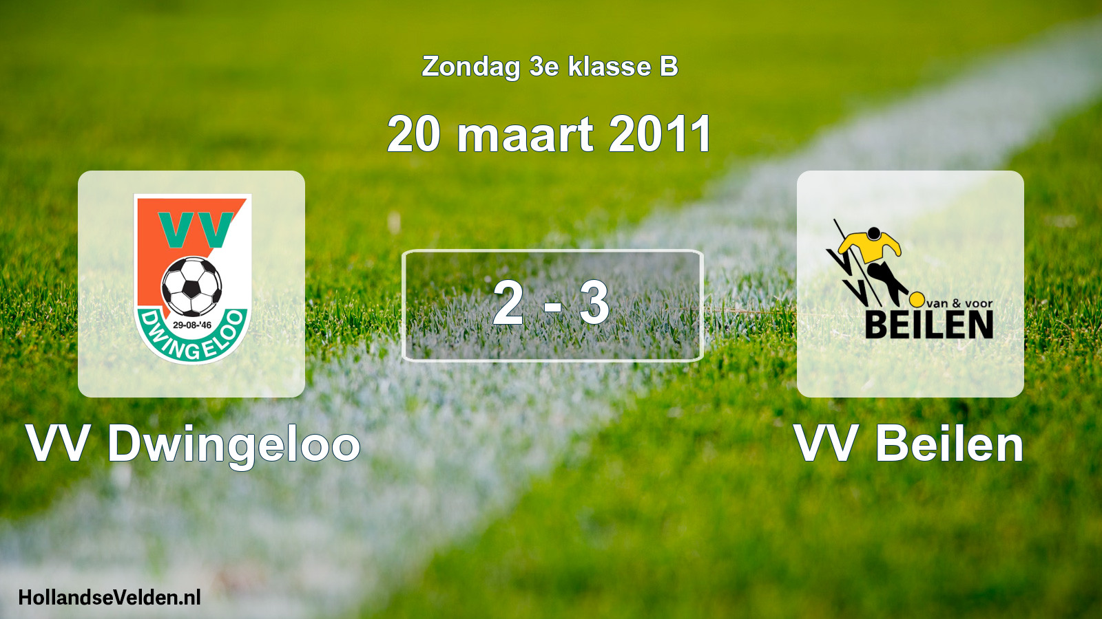 Total number of matches played: VV Dwingeloo - VV Beilen 2 - 3 (20 March 2011)