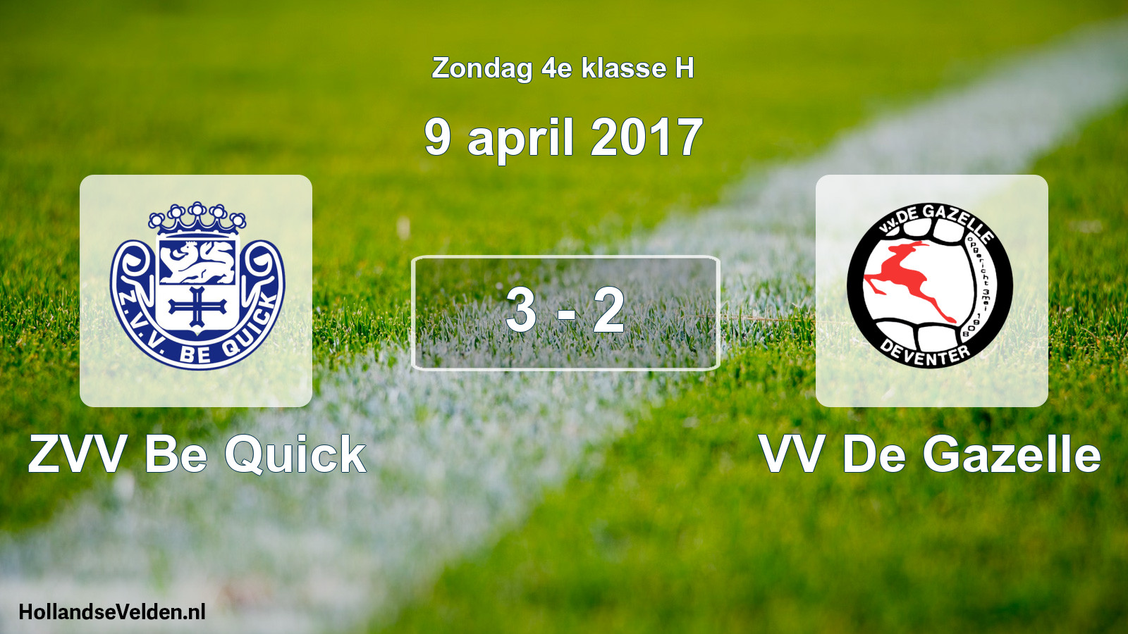 Total number of matches played: ZVV Be Quick - VV De Gazelle 3 - 2 (9 April 2017)