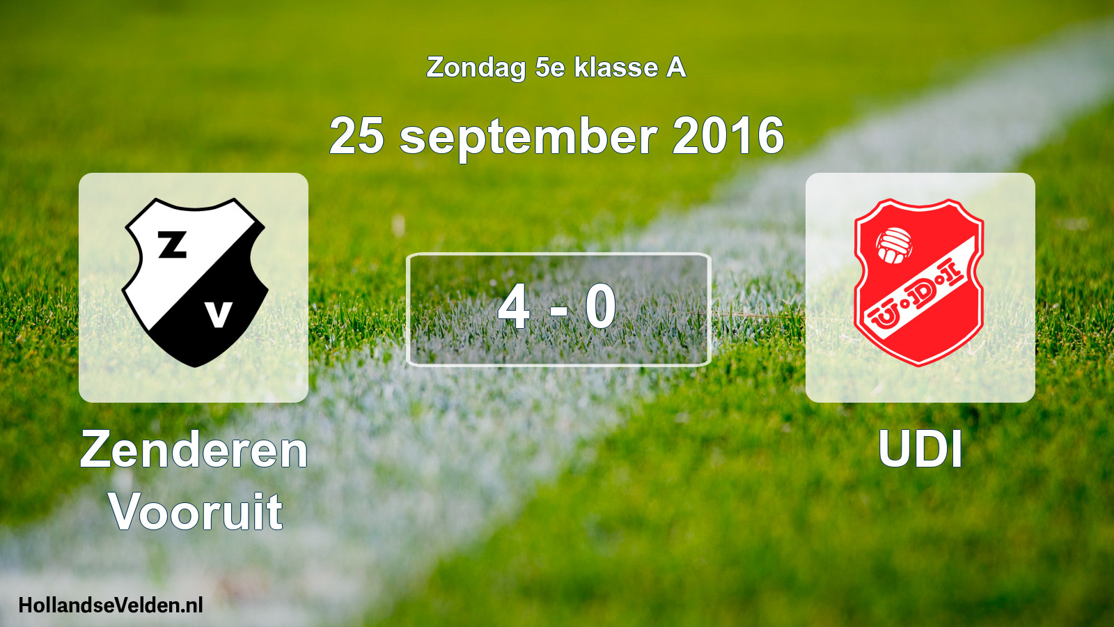 Total number of matches played: Zenderen Vooruit - UDI 4 - 0 (25 September 2016)