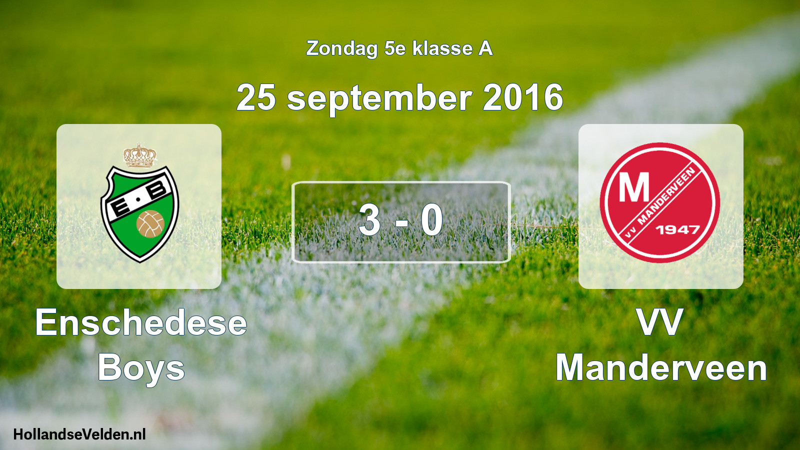 Total number of matches played: Enschedese Boys - VV Manderveen 3 - 0 (25 September 2016)