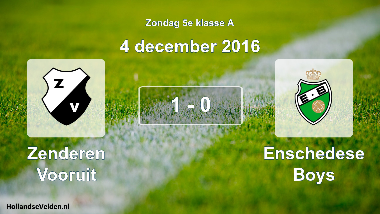 Total number of matches played: Zenderen Vooruit - Enschedese Boys 1 - 0 (4 December 2016)