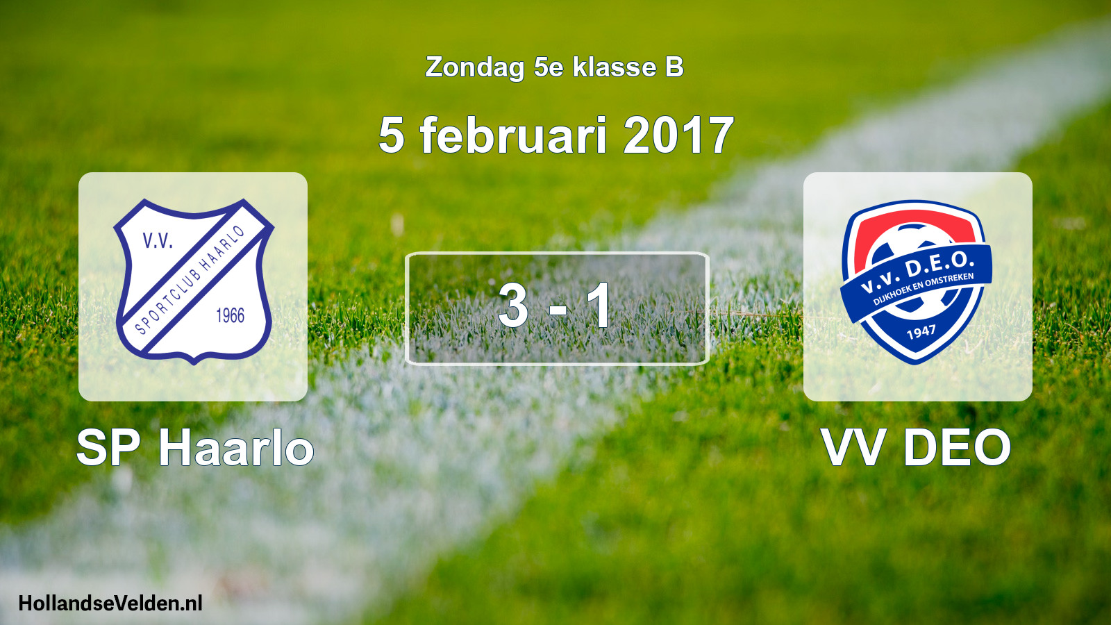 Total number of matches played: SP Haarlo - VV DEO 3 - 1 (5 February 2017)