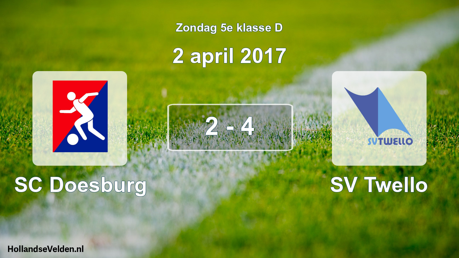 Total number of matches played: SC Doesburg - SV Twello 2 - 4 (2 April 2017)